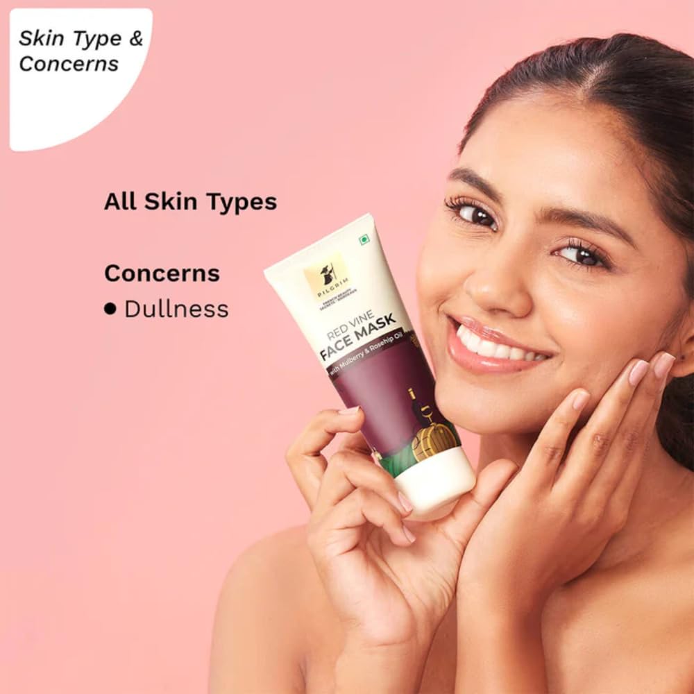 Pilgrim Anti-Aging Red Vine Face Mask with Mulberry Extracts & Rosehip Oil - Brightens Skin, Reduces Dark Spots & Blackheads - 100g - Perfect for Daily Skincare & Spa Treatments