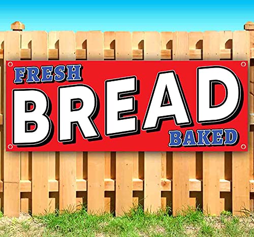 Fresh Baked Bread Banner 13 oz - Heavy-Duty Vinyl Sign with Metal Grommets | Single-Sided Non-Fabric Restaurant Decor | Perfect for Bakeries, Cafes & Grocery Store Displays