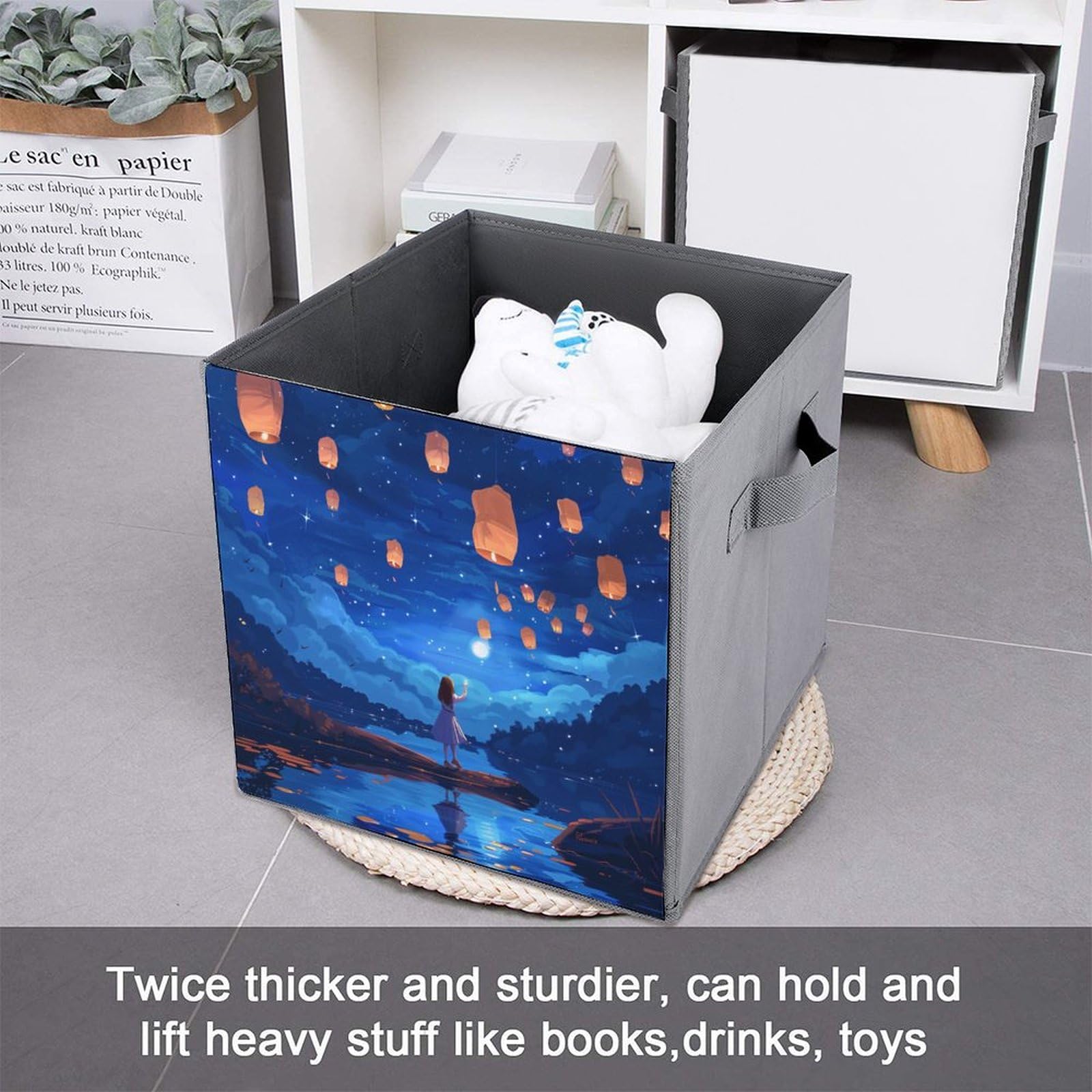 Foldable Storage Bins with Handles - Lake Lanterns Design Collapsible Organizer Baskets for Home, Office & Closet (1-Pack) - Perfect for Seasonal Decor, Toy Storage & Laundry Organization
