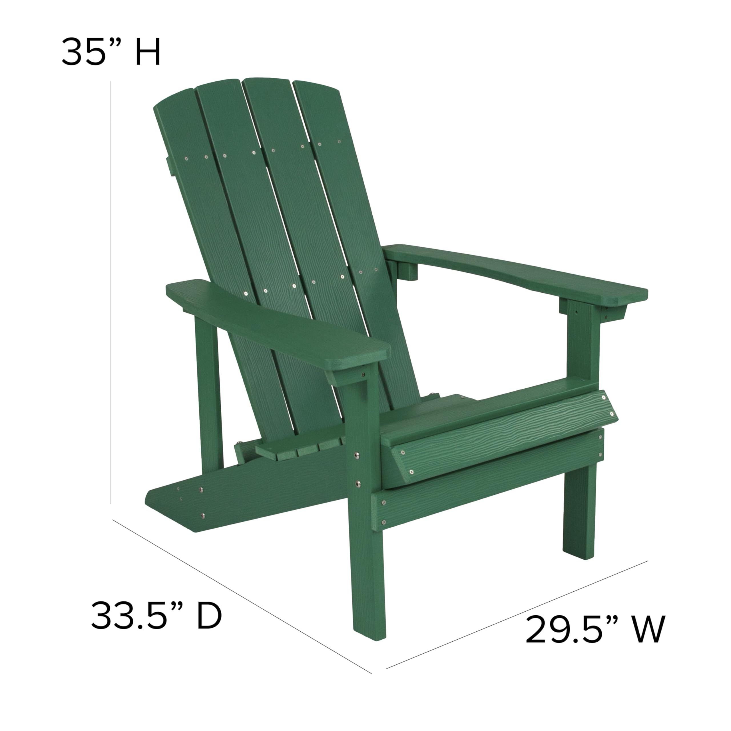 EMMA + OLIVER Campfire Set - 2 Green Poly Resin Adirondack Chairs & 29