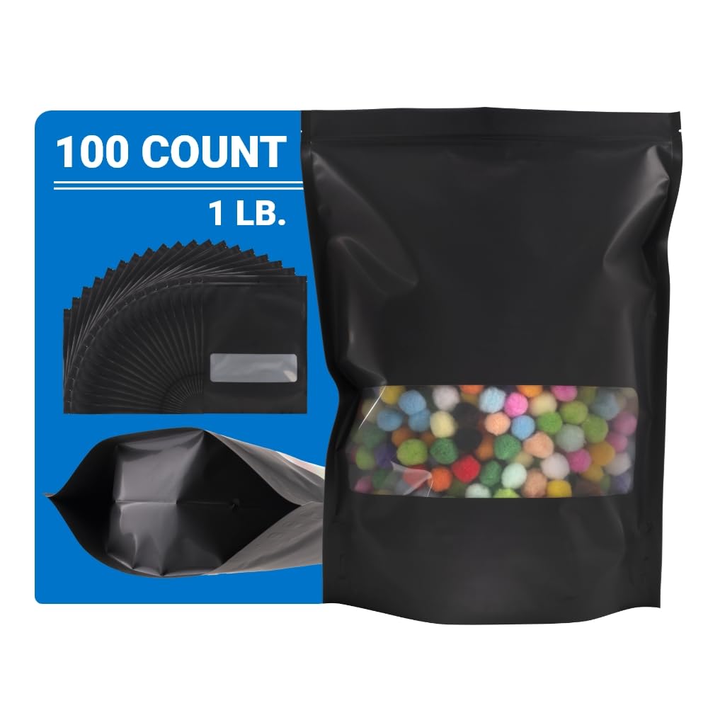 Premium Smell Proof Mylar Bags - 100 Count 6mil Thick Food Storage Bags with Resealable Zipper - Airtight Packaging for Cannabis, Coffee, Tea & Dry Goods (Black/Clear) - Ideal for Home Kitchen & Commercial Use