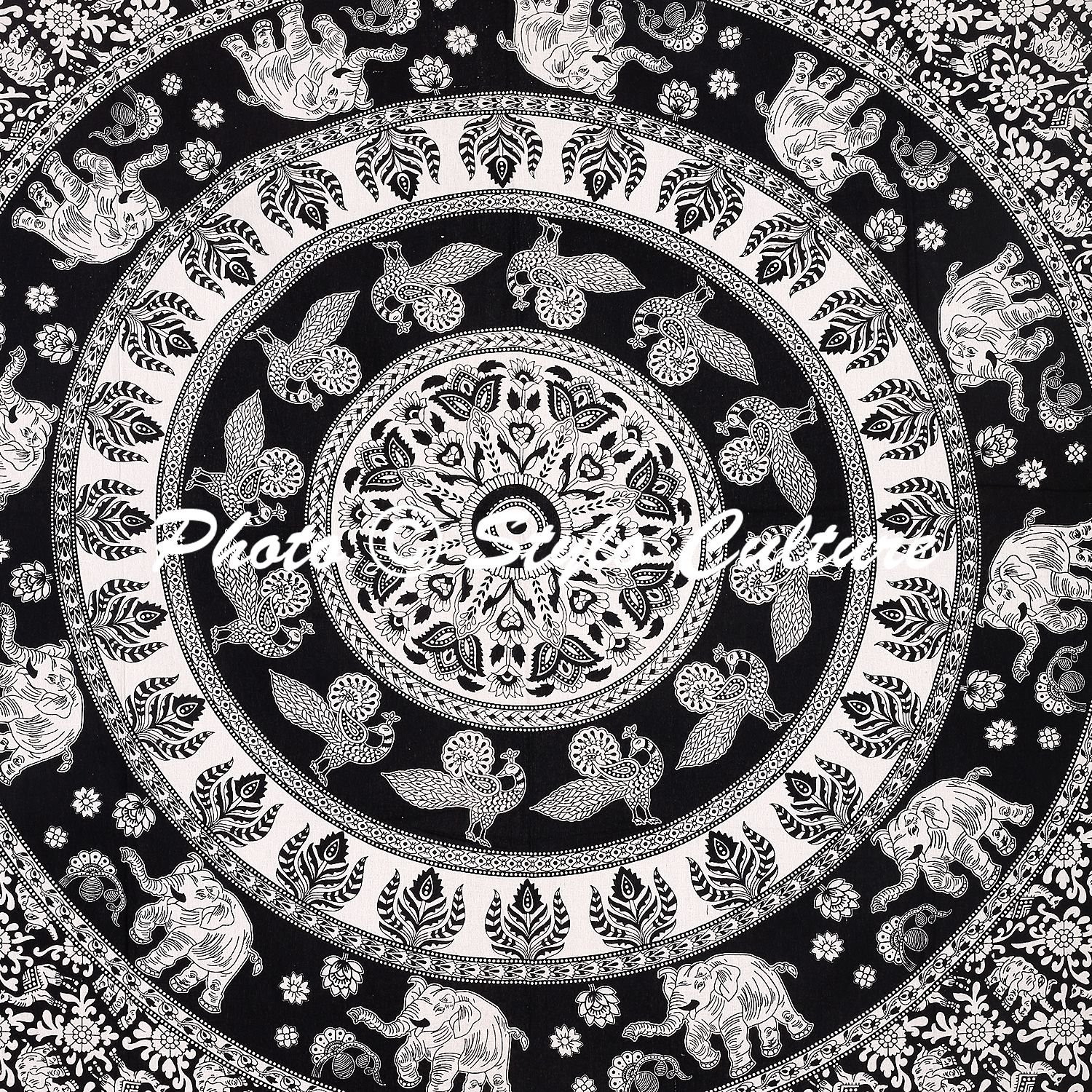 Indian Hippie Wall Tapestry - Mandala Black Elephant Printed Boho Wall Hanging Decor for Bedroom, Living Room, Dorm - Perfect for Meditation Spaces & Bohemian Home Decor