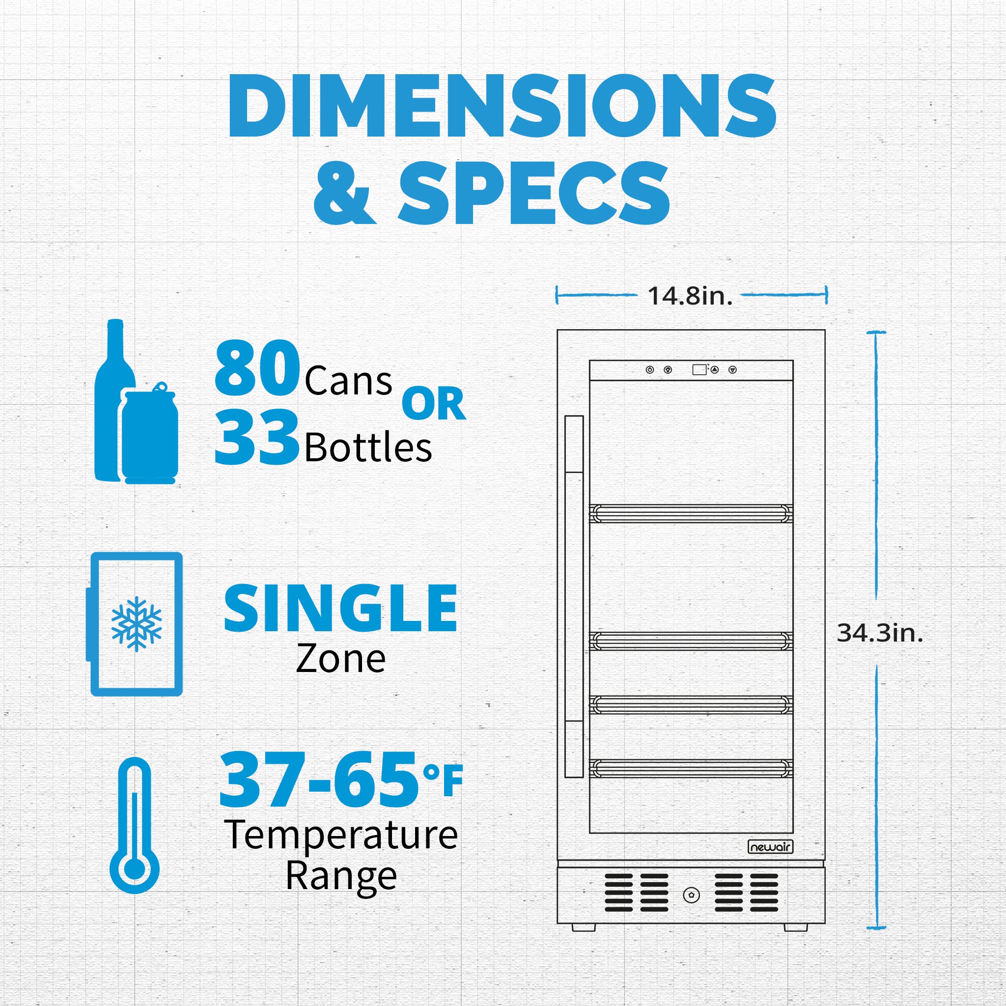 Newair® 80 Can 33 Bottle Stainless Steel Beverage Refrigerator - Built-In Cooler for Beer, Wine & Soda - Perfect for Home Bar, Office & Man Cave