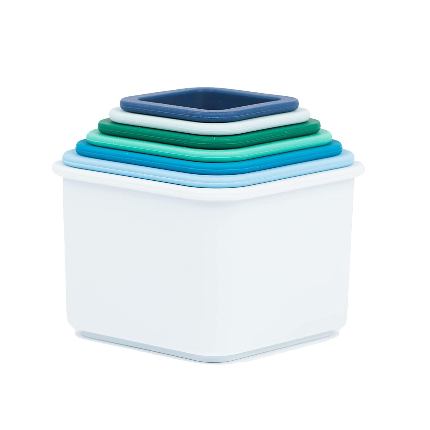Bella Tunno Happy Stacks - Montessori Silicone Baby Stacking Cups for Early Learning & Development | Educational Toys for Gross Motor Skills, Sorting, Counting | Sensory Play & Bath Time Fun (Cool Blue)