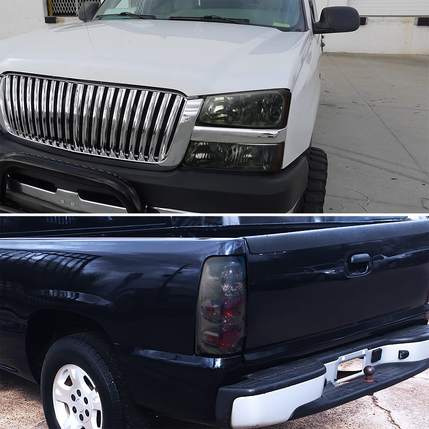 Spec-D Tuning LED Halo Glossy Black Projector Headlights with Clear Bumper Lamps - Compatible with Chevy Silverado (Left & Right Pair) | Upgrade Your Truck's Style & Night Visibility for Off-Roading & City Driving