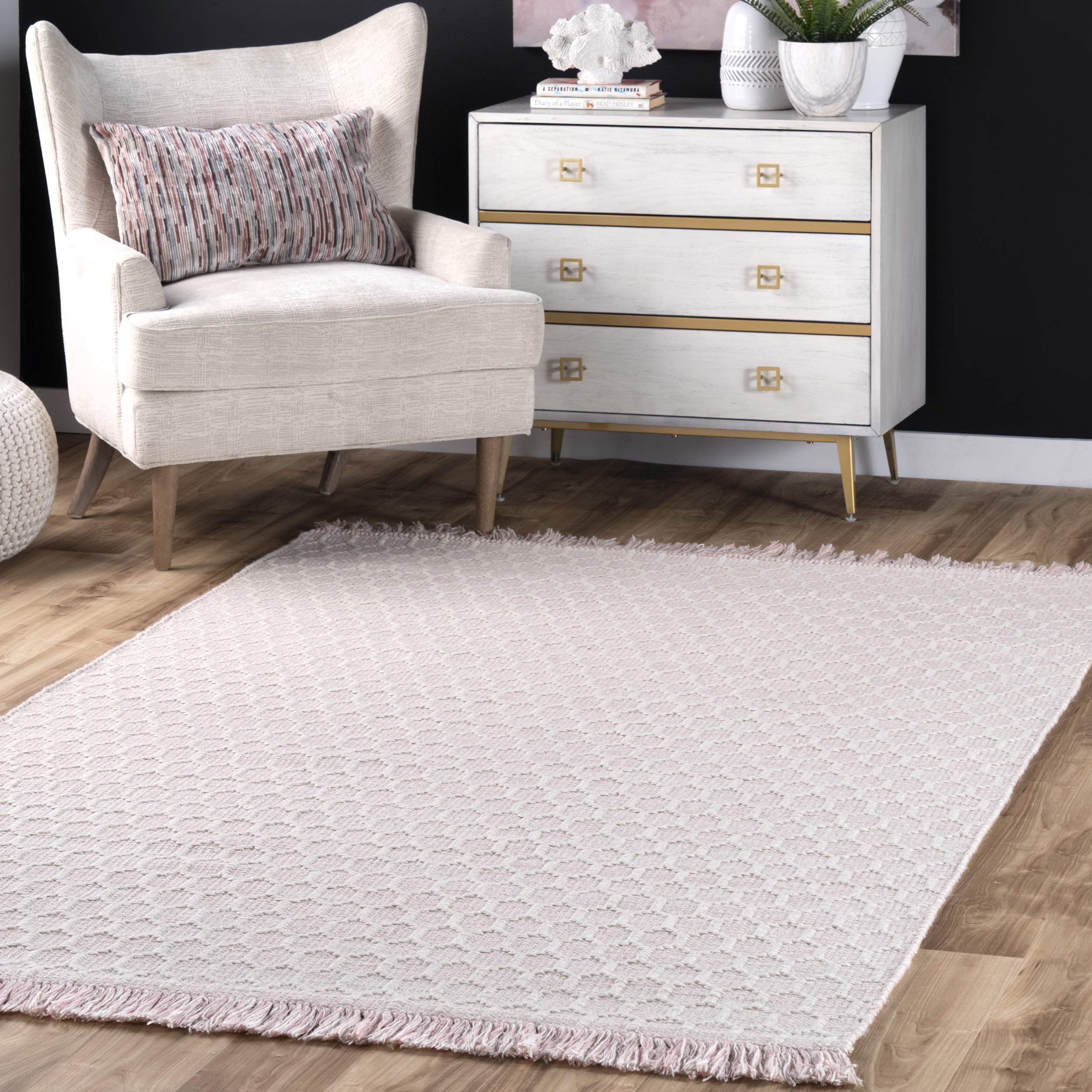 nuLOOM BeeHive Tassel Wool Area Rug 5' x 8' Baby Pink - Soft Bohemian Rug for Living Room, Bedroom, Nursery & Dorm Decor