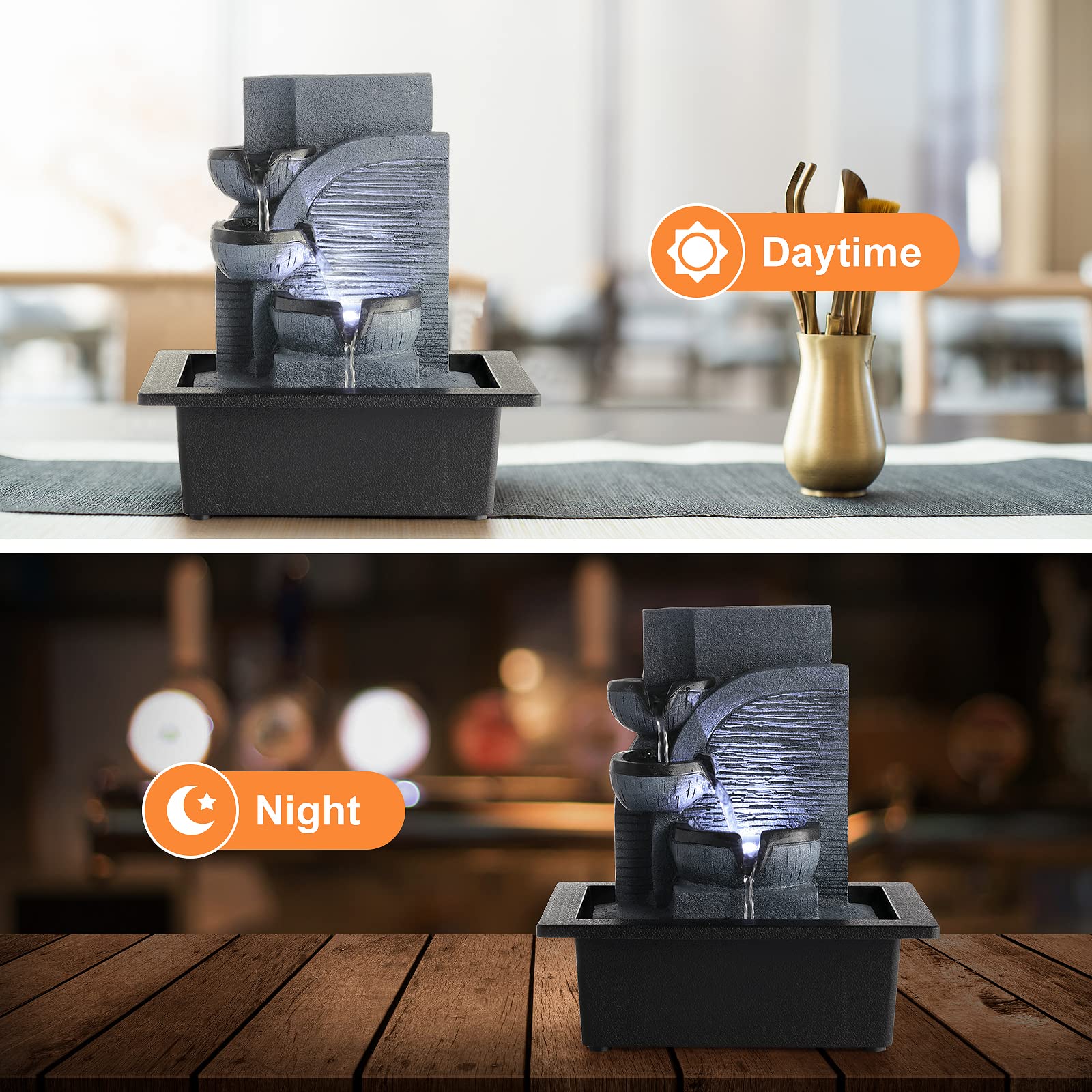 Dyna-Living Indoor Tabletop Fountain with LED Light - Relaxing Water Sound for Home, Bedroom, Office Décor | Perfect for Stress Relief, Meditation & Zen Decor