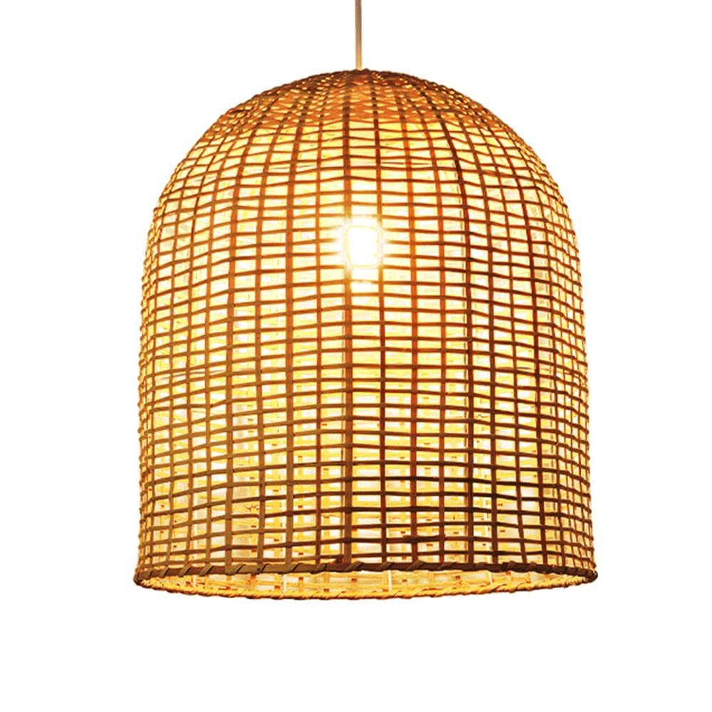 Hand-Woven Side Glow Bamboo Chandelier - Modern Rattan Pendant Lamp with Antique Finish - Half Round Bamboo Basket Lighting Fixture for Dining Room, Bedroom, Living Room & Patio Decor - Perfect for Boho, Coastal and Farmhouse Style Homes