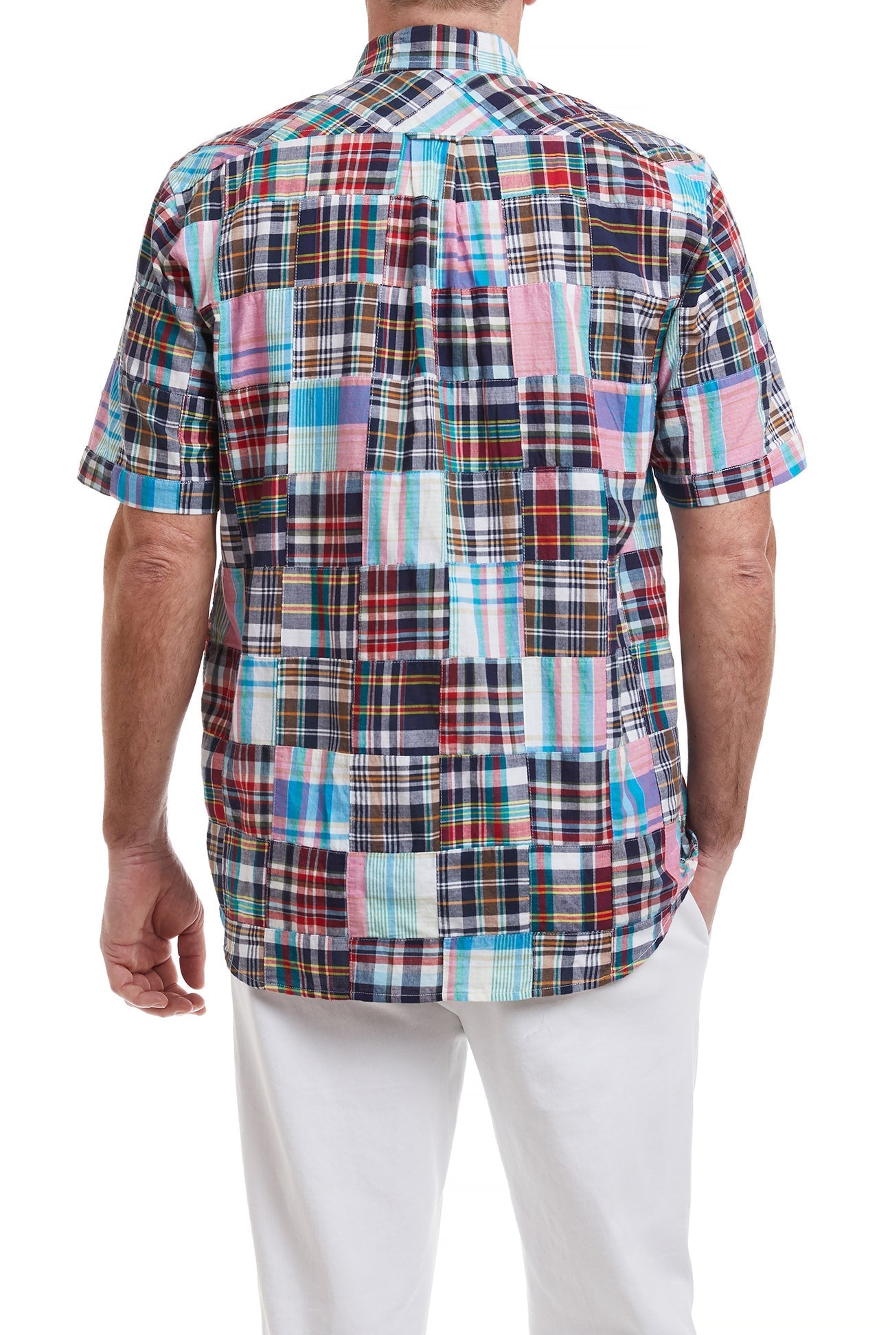 Chase Short Sleeve Shirt with Weston Patch Madras Print - Casual Summer Button Down Shirt for Men | Perfect for Beach Vacations, Outdoor Parties & Weekend Wear