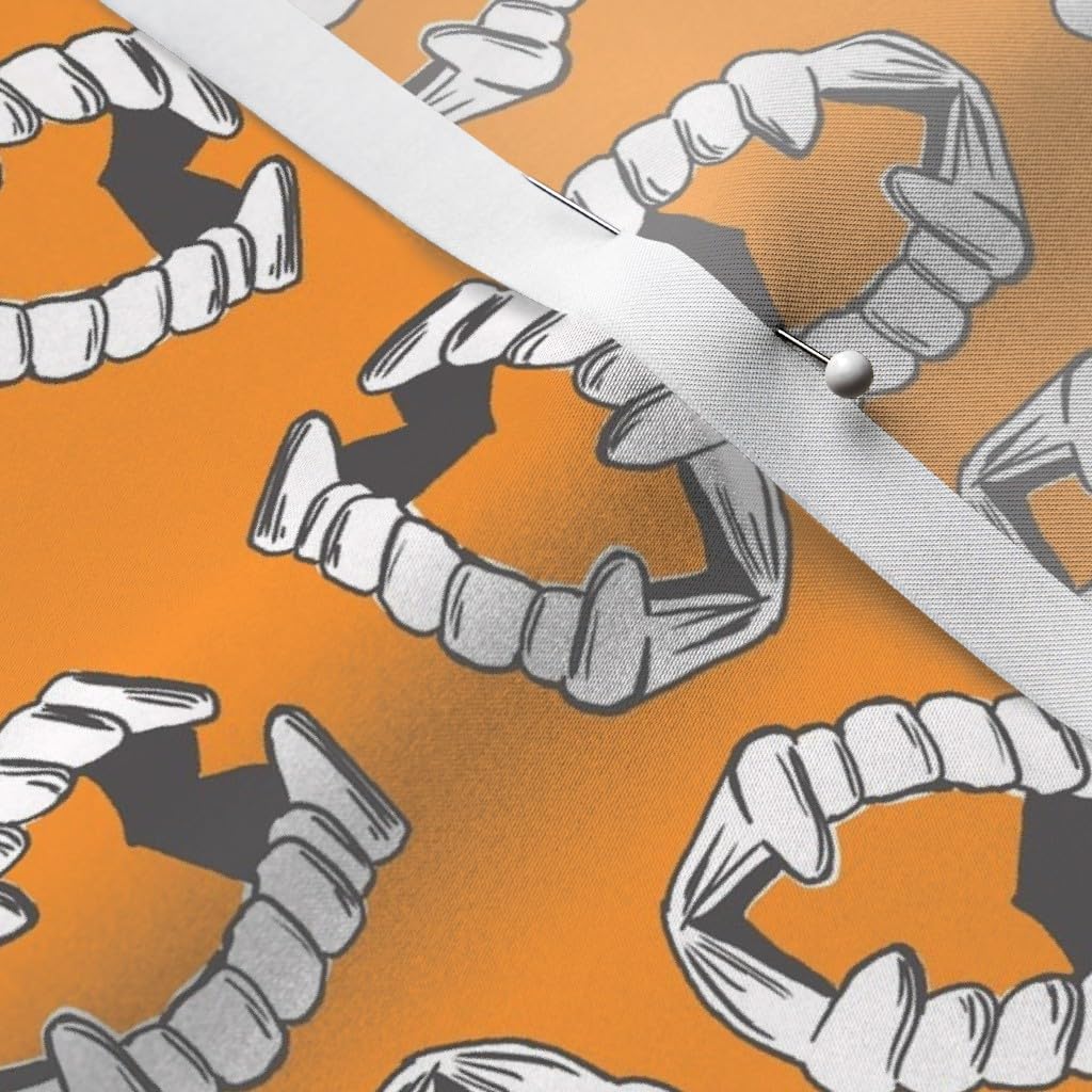 Vampire Teeth Pumpkin Halloween Costume Fabric - Satin Printed Fat Quarter for Sewing, Apparel, Blankets & Home Decor | Perfect for DIY Costumes, Quilting & Seasonal Decorations