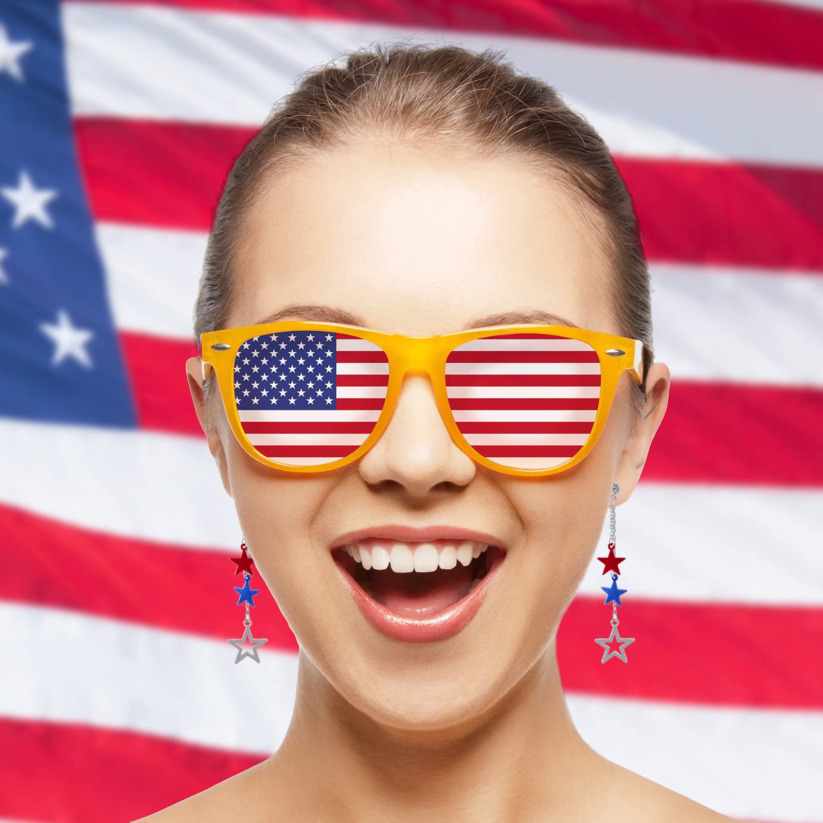 USA Flag Earrings - Patriotic Red White Blue Dangle Earrings for Women | 4th of July, Independence Day Jewelry | Perfect for Parties, Festivals & Patriotic Events