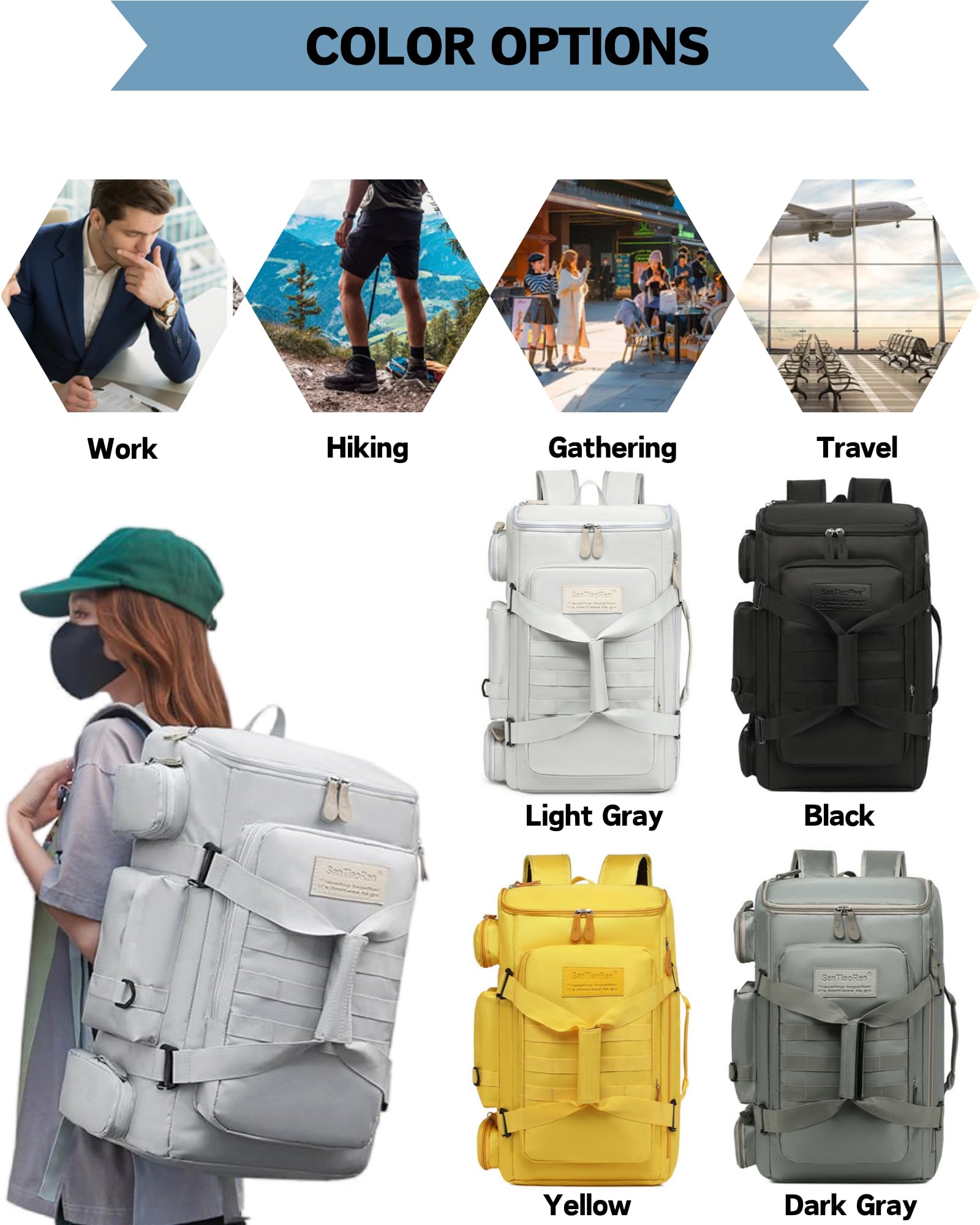 **50L Large Waterproof Travel Duffle Backpack for Men & Women - Gym Bag with Wet Pocket, Sports Carry-On Weekender for Workout, Fitness, Outdoor & Business Travel - Perfect for Gym, Hiking & Overnight Trips (Black)**