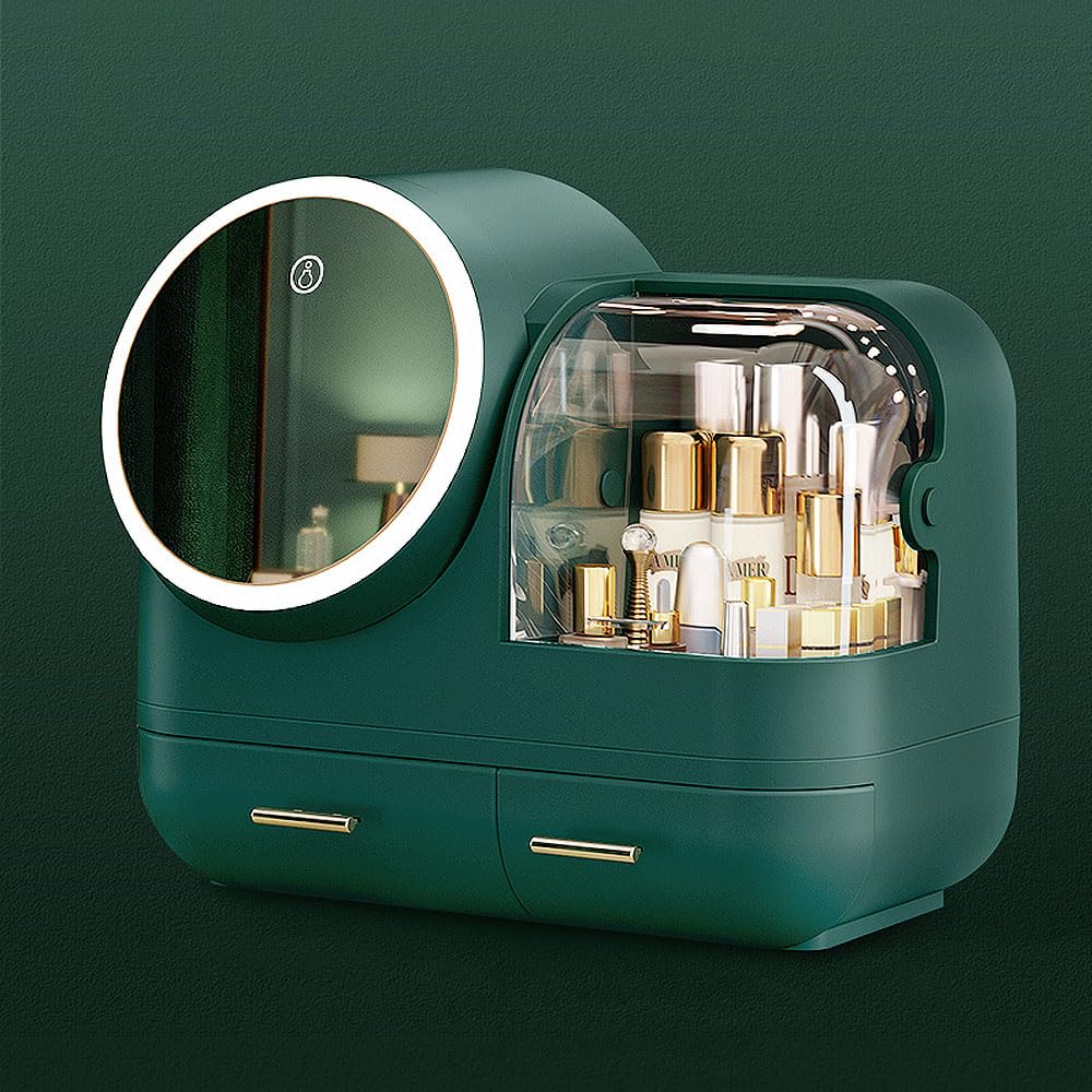 Large Capacity Cosmetic Storage Display Case with LED Mirror - Waterproof Makeup Organizer for Bathroom Counter, Dresser & Vanity | Perfect for Countertop Organization & Beauty Storage