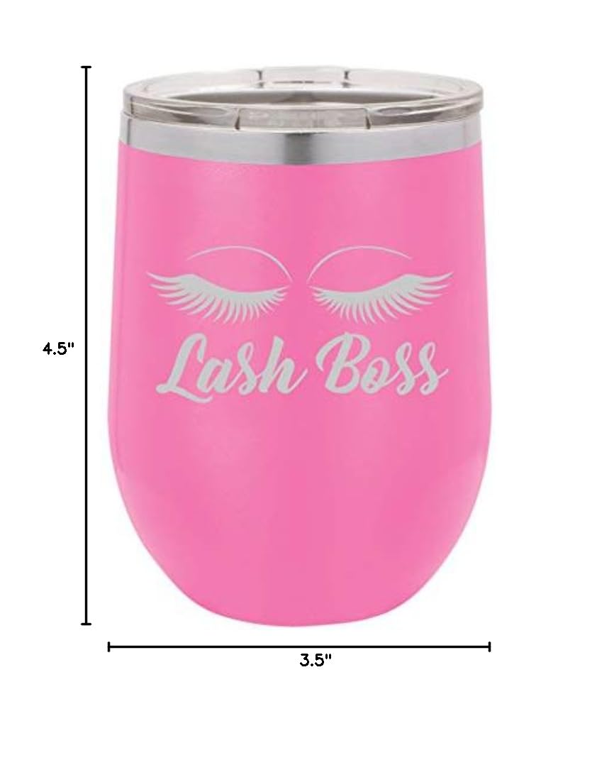 12 oz Double Wall Vacuum Insulated Stainless Steel Wine Tumbler - Stemless Coffee Travel Mug with Lid & Leakproof Design - Perfect for Hot/Cold Drinks On-The-Go, Office, Camping & Lash Extension Artists (Hot Pink)