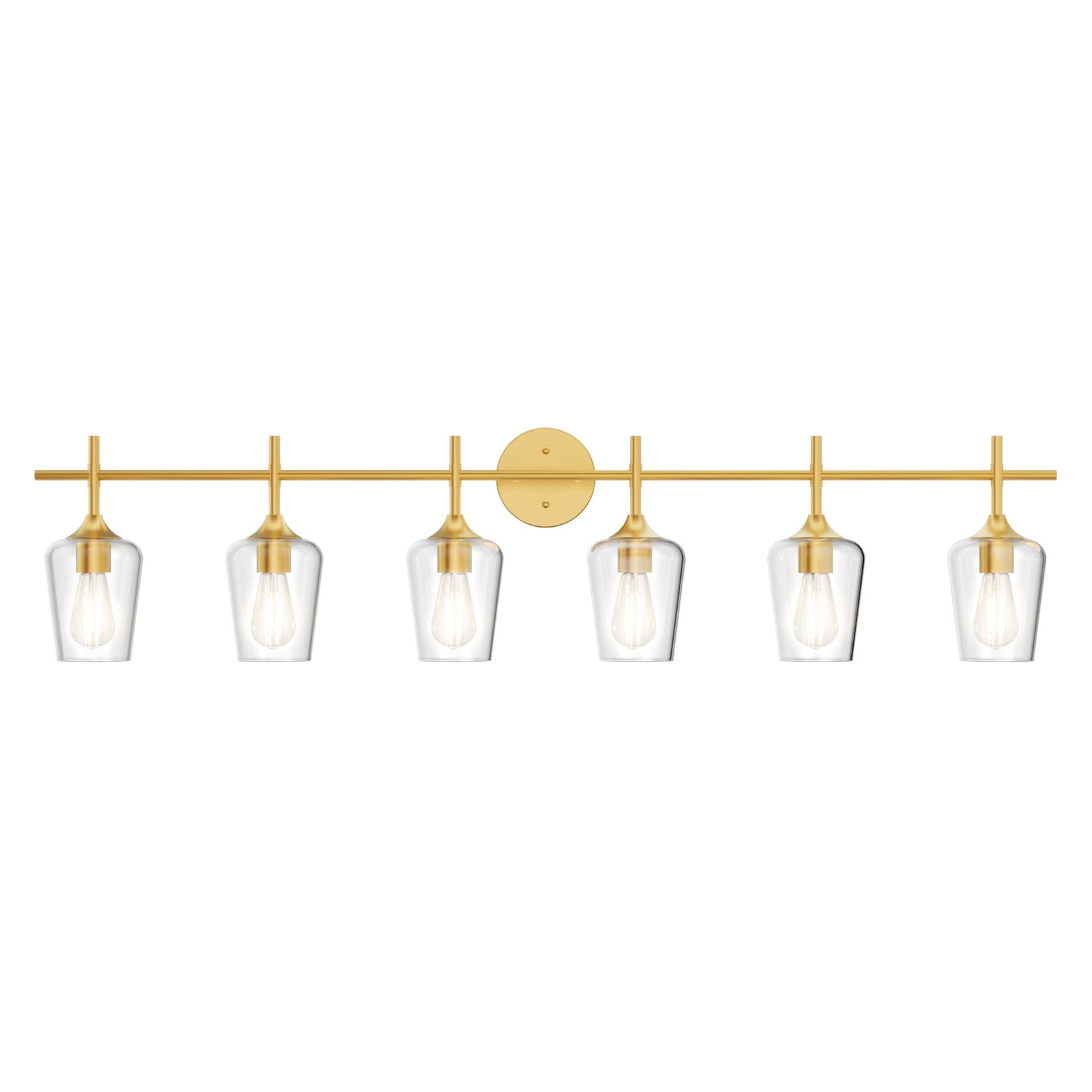 Ralbay Farmhouse Gold Bathroom Light Fixtures - 6-Light Industrial Vanity Lighting with Clear Glass, Vintage Gold Finish for Bathroom & Powder Room | Perfect for Modern Farmhouse, Rustic & Vintage Home Decor