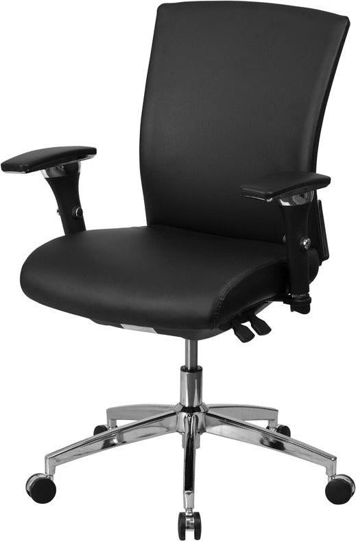FLASH HERCULES Series 300 lb Capacity Black LeatherSoft Ergonomic Office Chair with Seat Slider - Heavy Duty 24/7 Use for Home Office, Gaming & Workspaces