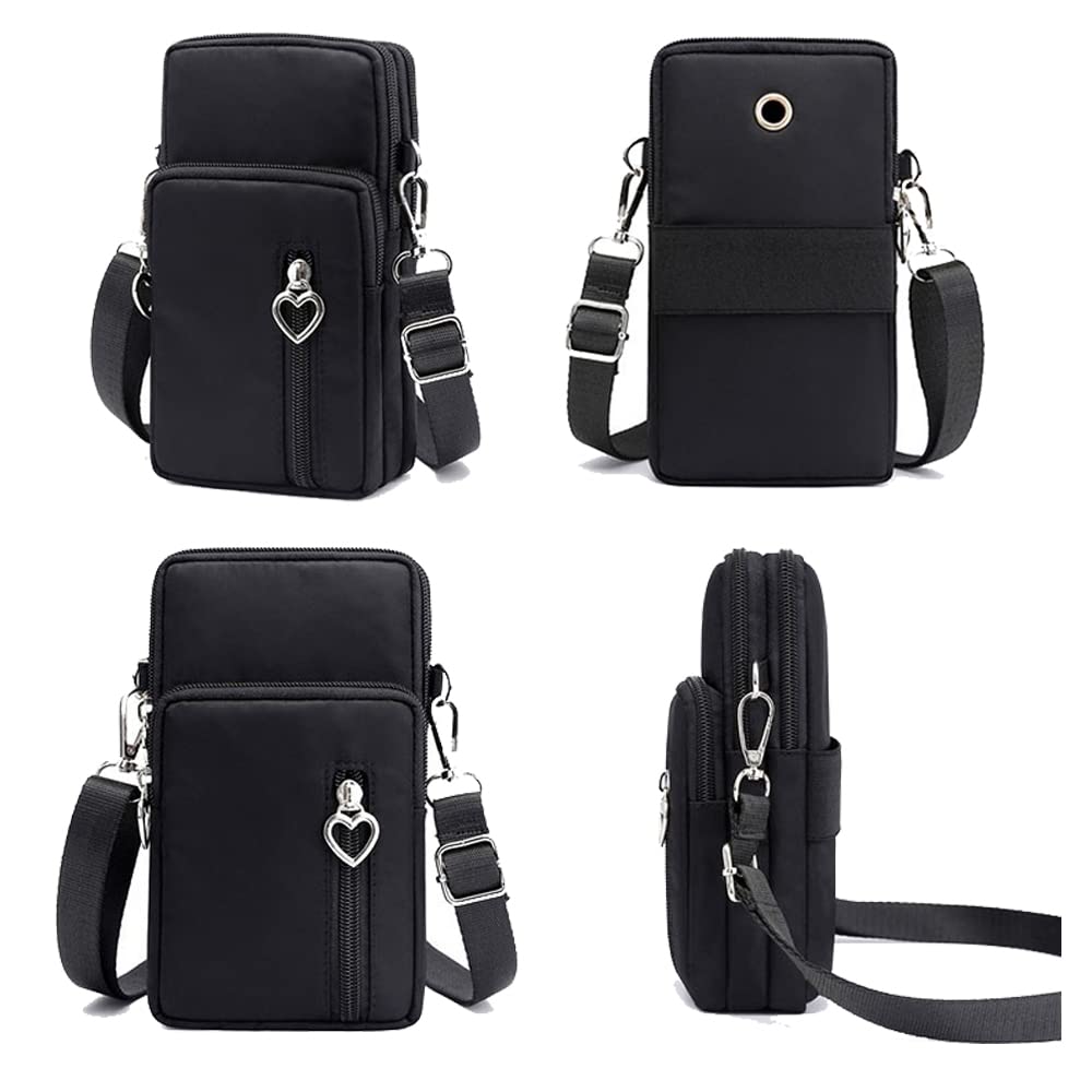 Compact Crossbody Phone Purse for iPhone 15/14/13/12 Pro Max & Samsung Galaxy S24/S23/S22 - Adjustable Armband Case for Pixel 8/7 Pro & Galaxy A Series - Perfect for Running, Travel & Hands-Free Convenience (Black)
