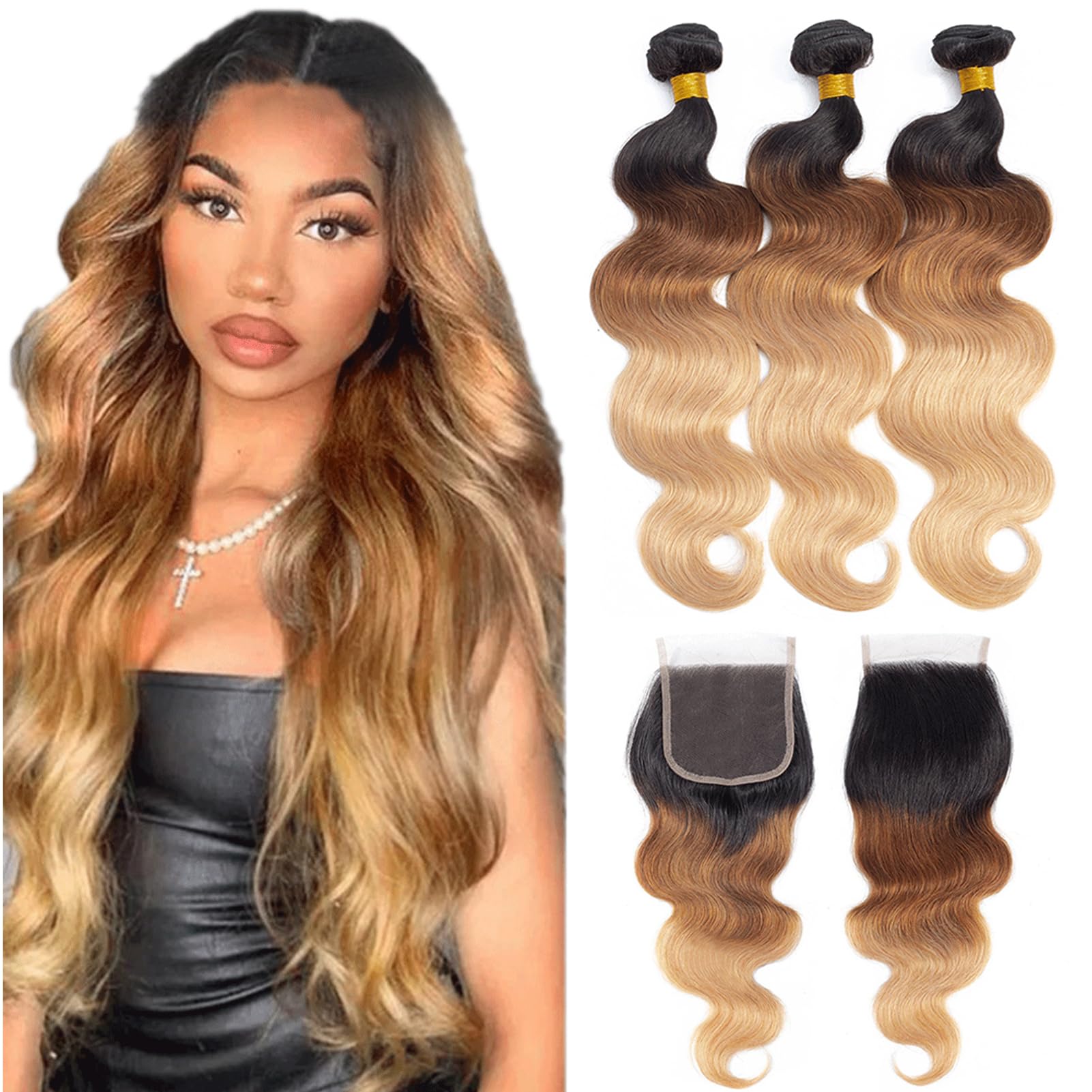 12A Ombre Human Hair Bundles with Closure 18 20 22+18