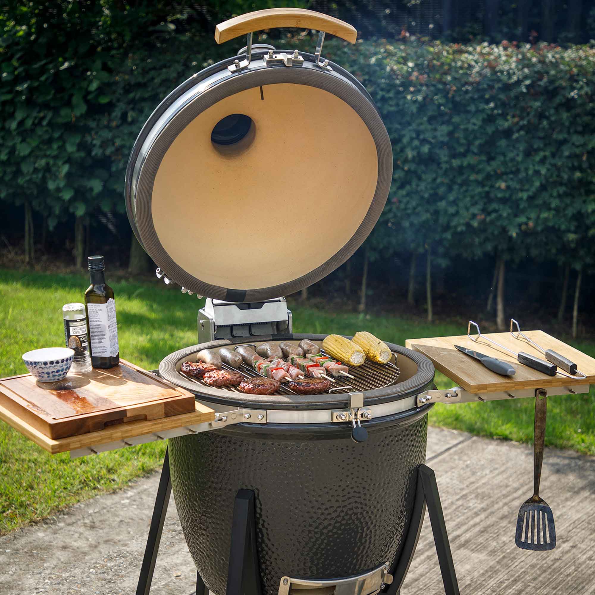 Premium Kamado Style Ceramic BBQ Grill & Smoker with Wheels - 22 Inch (56cm) Outdoor Cooking Oven for Backyard, Patio & Camping - Perfect for Grilling, Smoking & Baking - Model DG159