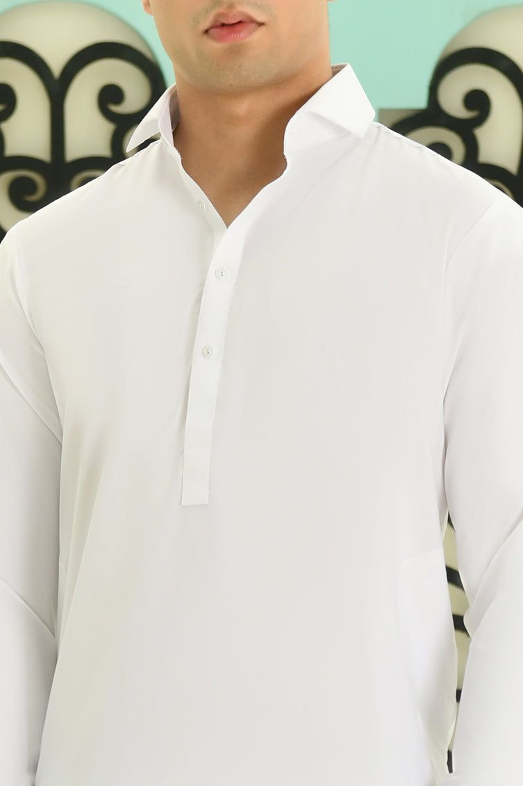 Premium Blended White Shalwar Kameez by J. Junaid Jamshed - Traditional Pakistani Outfit for Men - Perfect for Weddings, Eid & Special Occasions