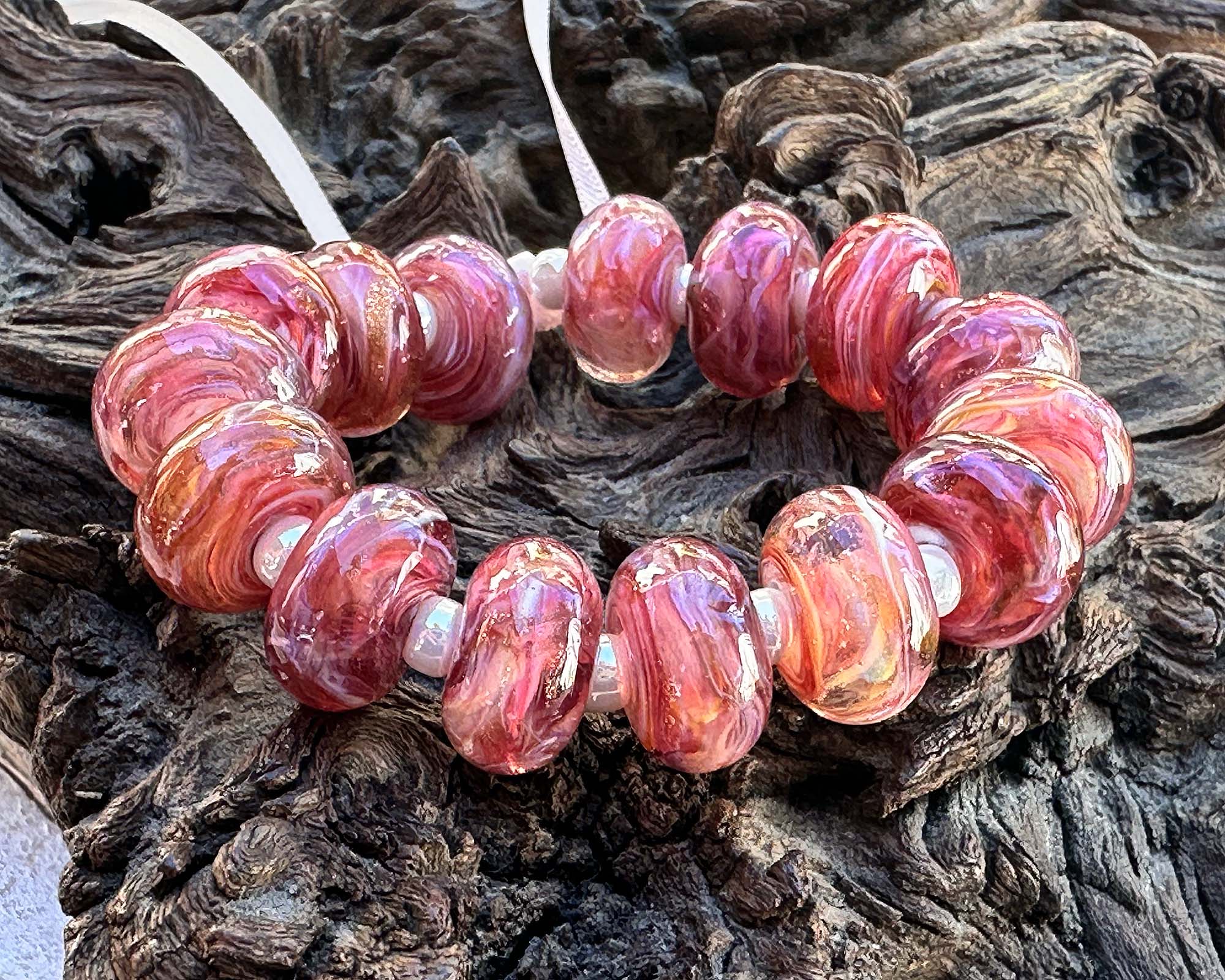 15pcs Sunset Pink Shimmer Lampwork Glass Beads for Jewelry Making - DIY Bracelets, Necklaces, Earrings - Perfect for Boho & Handmade Crafts