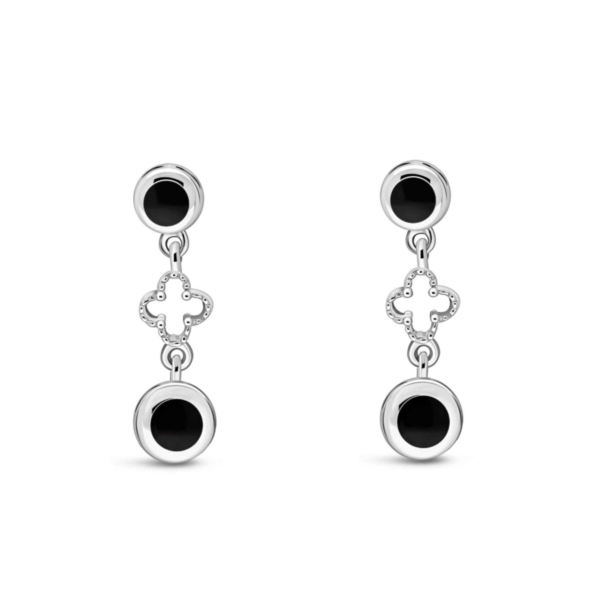 Whitby Jet Clover Sterling Silver Drop Earrings - Elegant Dangle Stud Earrings for Women, Perfect for Weddings, Parties & Everyday Wear