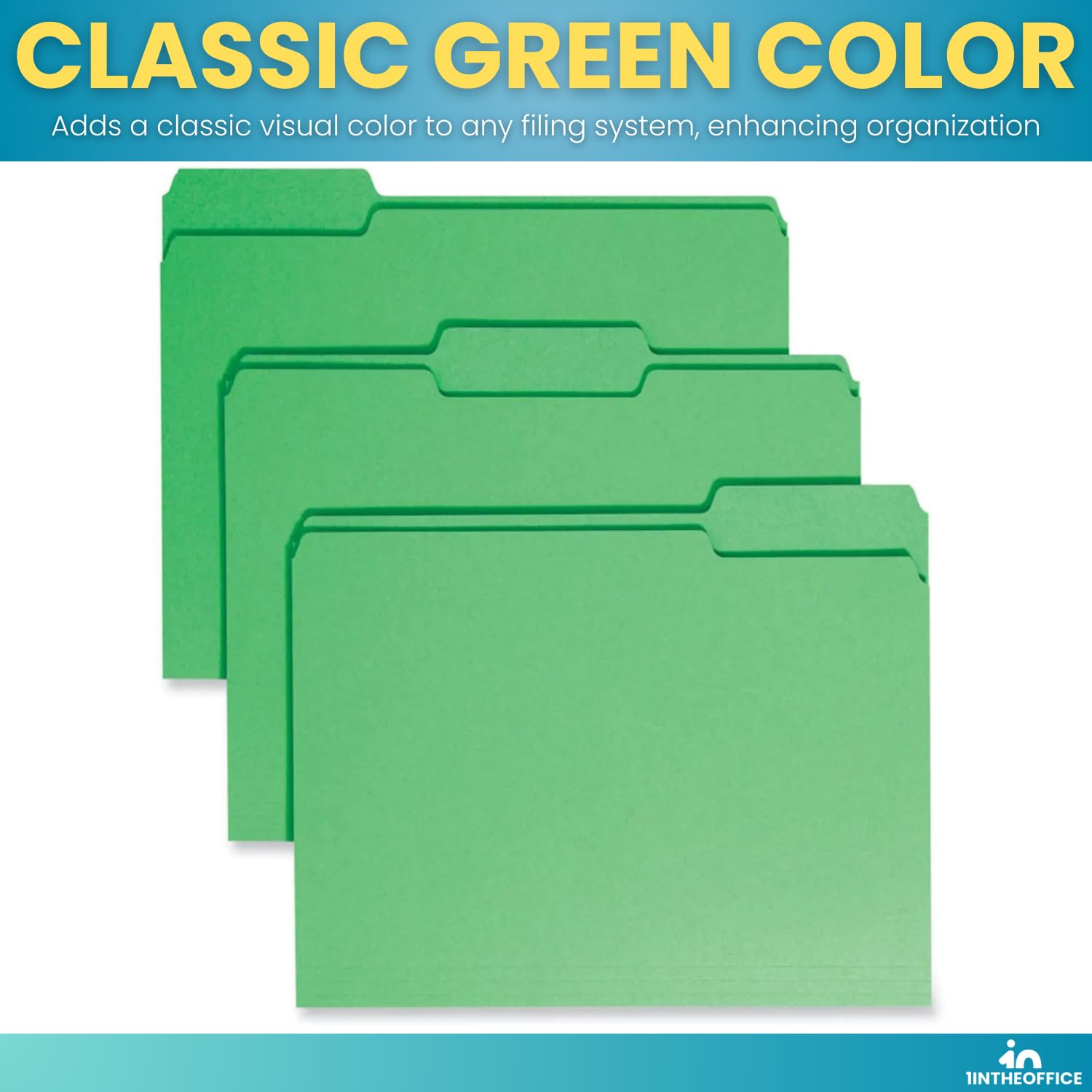 1InTheOffice Green File Folders - 3-Tab Letter Size Top-Tab Folders, 24-Pack - Perfect for Office Organization, Document Filing & Home Office Storage