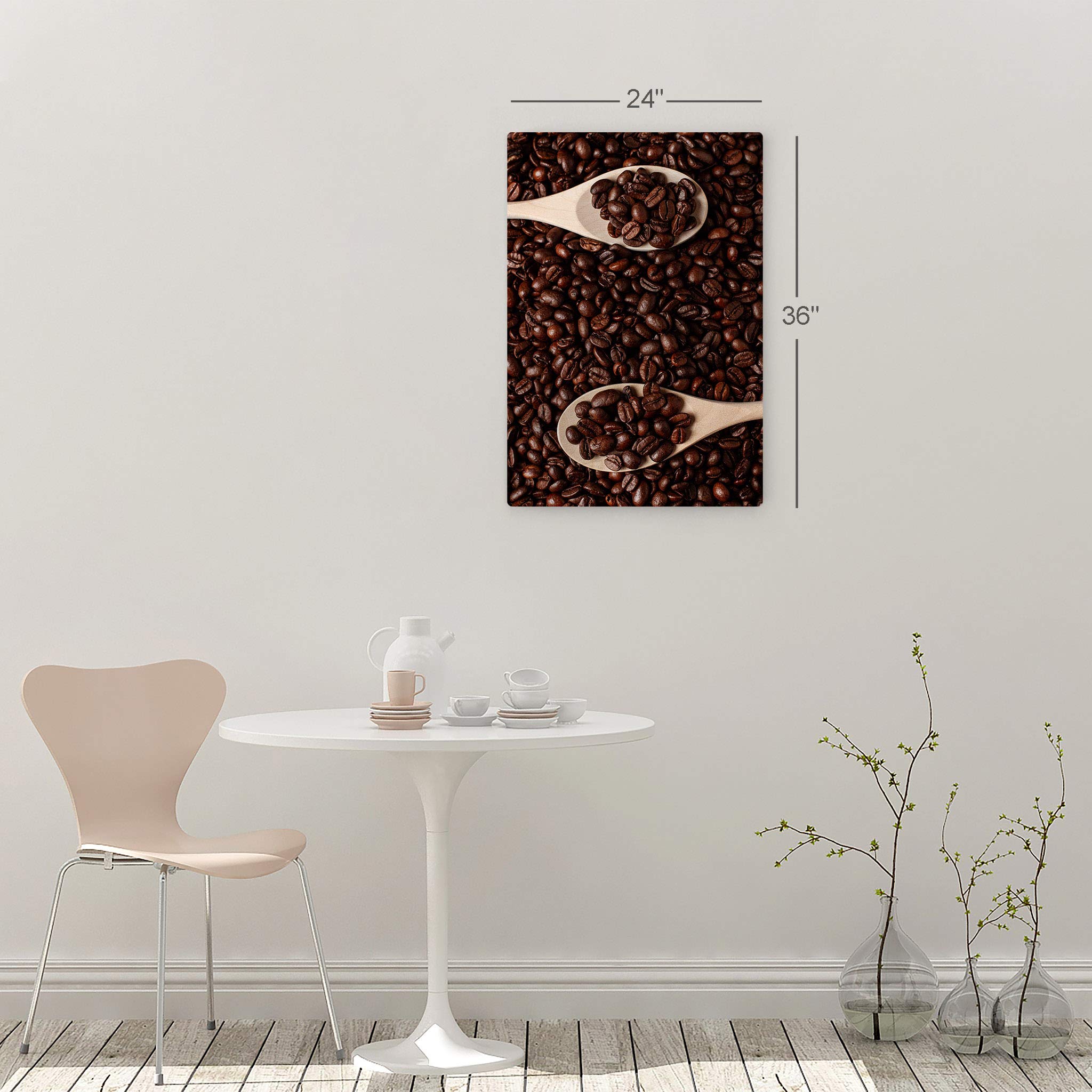 Premium Tasty Coffee Beans on Wood Spoon Metal Wall Art Print - Modern Kitchen & Cafe Decor, Farmhouse Dining Room Art, Unique Housewarming Gift - Made in USA (40x30) - Perfect for Coffee Shops, Restaurants & Home Decor