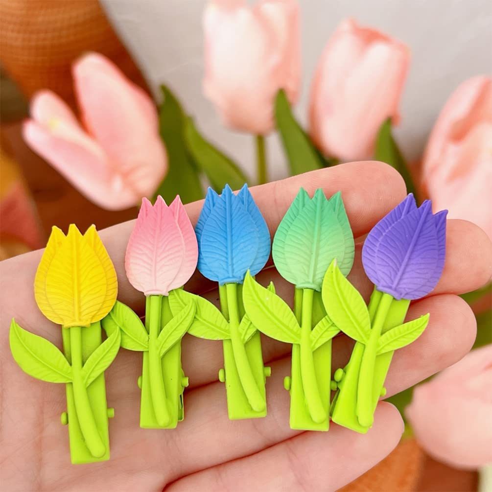5pcs Tulip Hair Clips for Women & Girls - Floral Hair Accessories with Artificial Flowers - Perfect for Weddings, Parties & Everyday Style