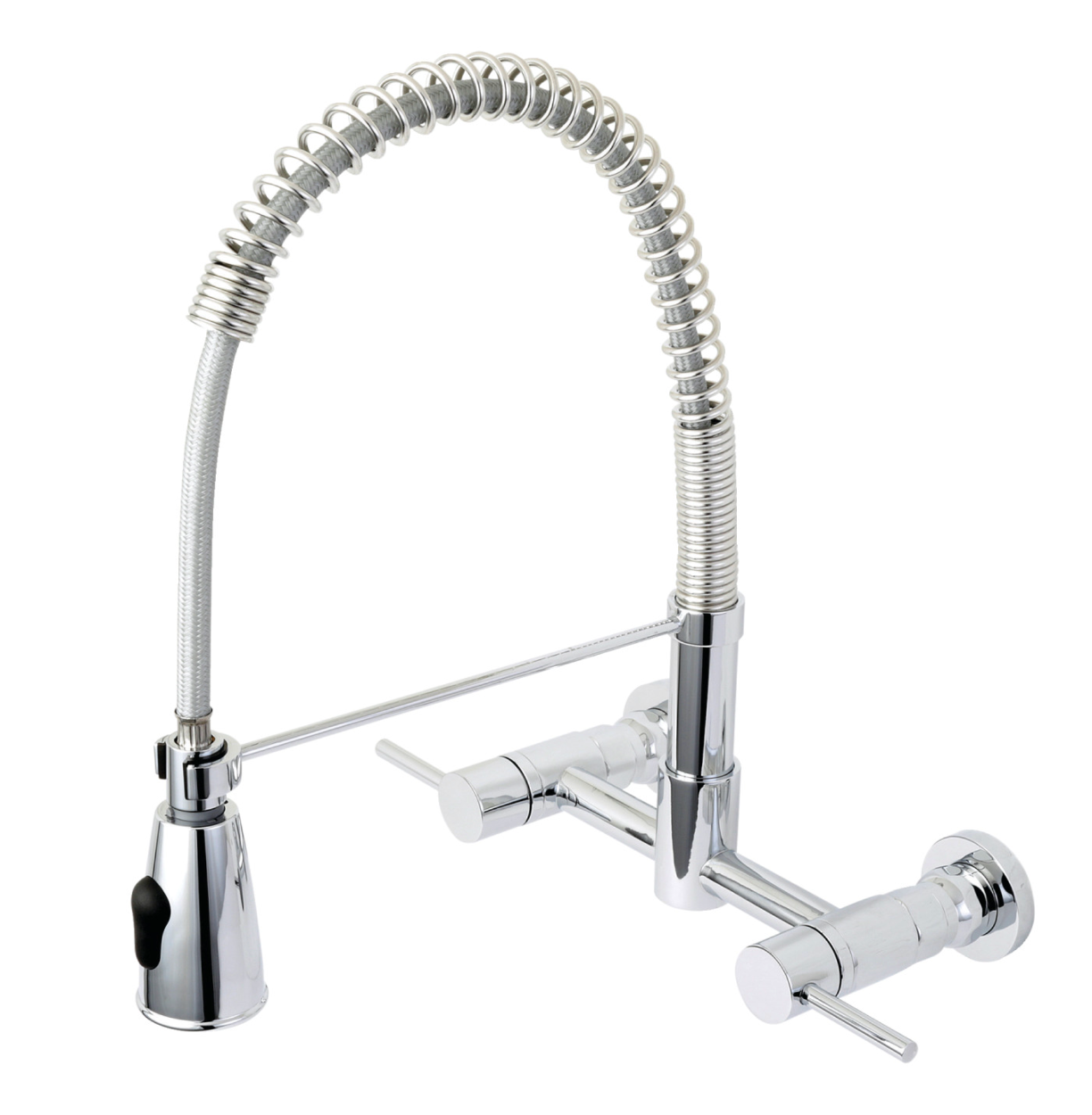 Gourmetier Concord 2 Handle Wall Mount Pull Down Kitchen Faucet - Stainless Steel Brushed Nickel - Commercial Grade for Restaurants & Home Kitchens - Perfect for Deep Sinks & High Volume Use
