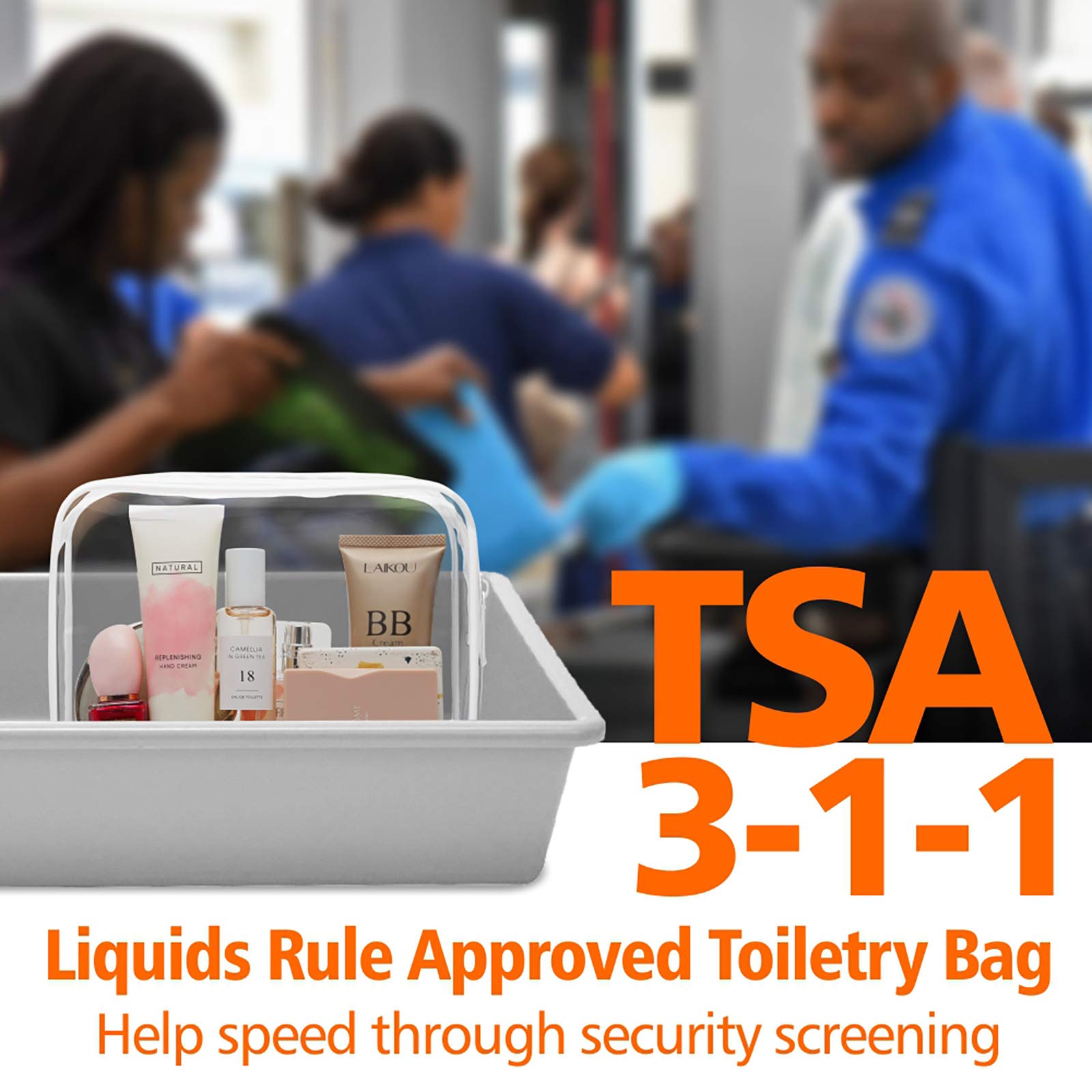 PACKISM 3-Pack Clear TSA Approved Quart Size Toiletry Bag - Waterproof Travel Cosmetic Organizer for Women & Men, Airline Compliant Carry-On Makeup Bag (Black, White, Orange) - Perfect for Airports, Gym, Camping & Weekend Getaways