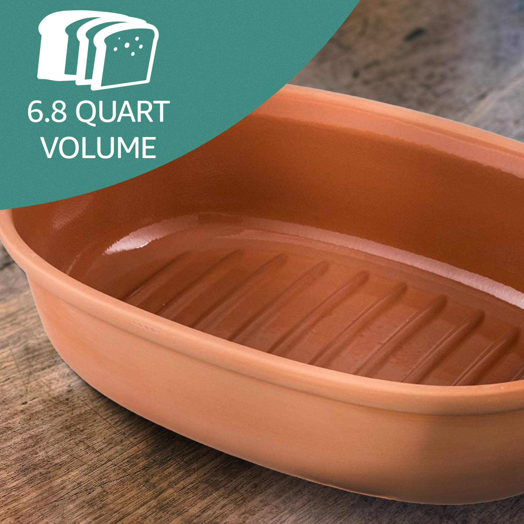 Romertopf Oval Ceramic Bread Keeper | Natural Terracotta Bread Storage Pot for Freshness - 15.7