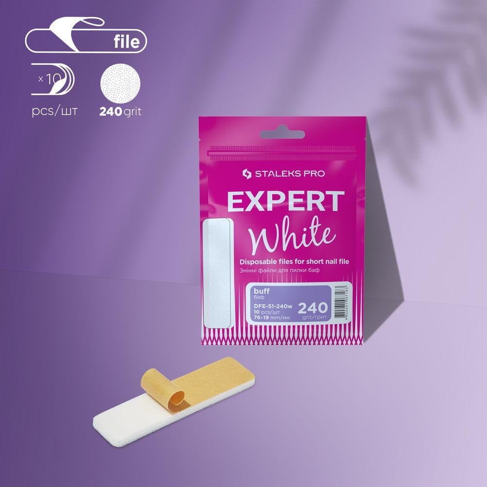 Staleks Expert 51 Disposable White Nail Files for Polishing & Buffing - 180 Grit (10 Pack) - Perfect for Salon, Home Manicure & Nail Care