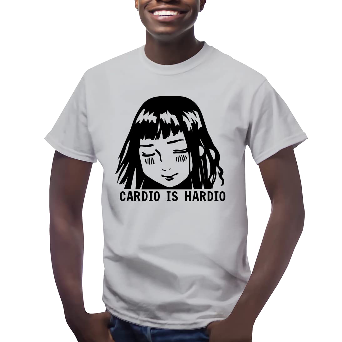 Cardio is Hardio Anime Men's Short Sleeve T-Shirt - Funny Gym Workout Tee for Running, Fitness & Anime Fans