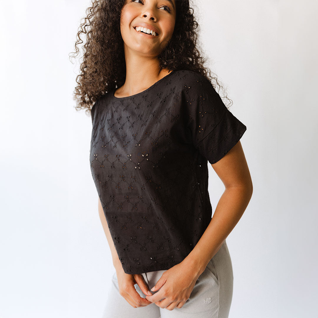 Boss Tee - Stylish Black Eyelet T-Shirt for Men | Casual & Business Wear | Perfect for Office, Outings & Date Nights
