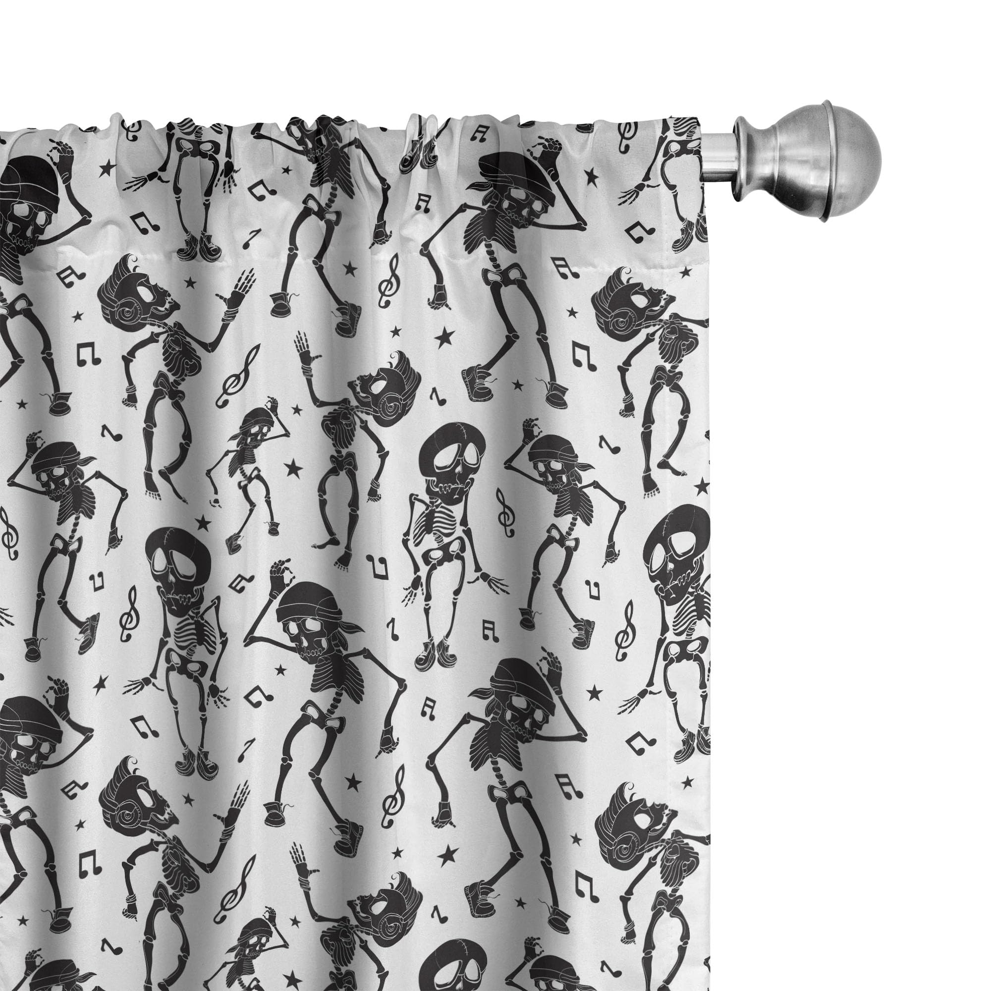 Ambesonne Skeleton Halloween Curtains - Spooky Disco Dancing with Musical Notes, 2 Panel Set (28