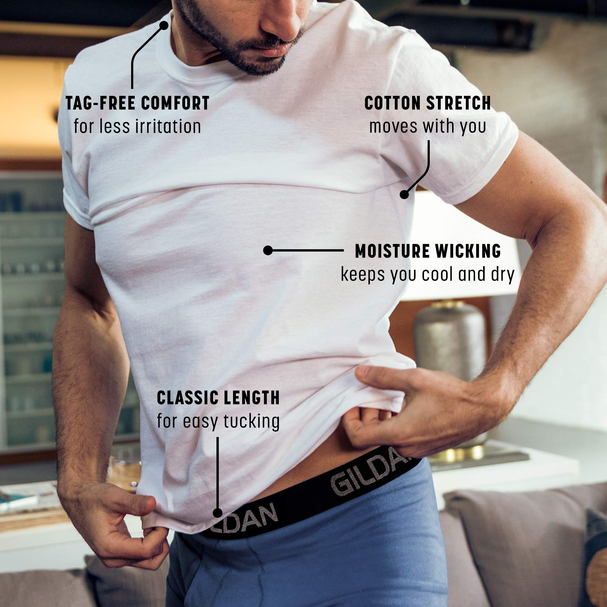 Gildan Men's Soft Cotton Stretch T-Shirts 5-Pack - Comfortable Crew Neck Short Sleeve Tees for Casual Wear, Gym & Everyday Outfits