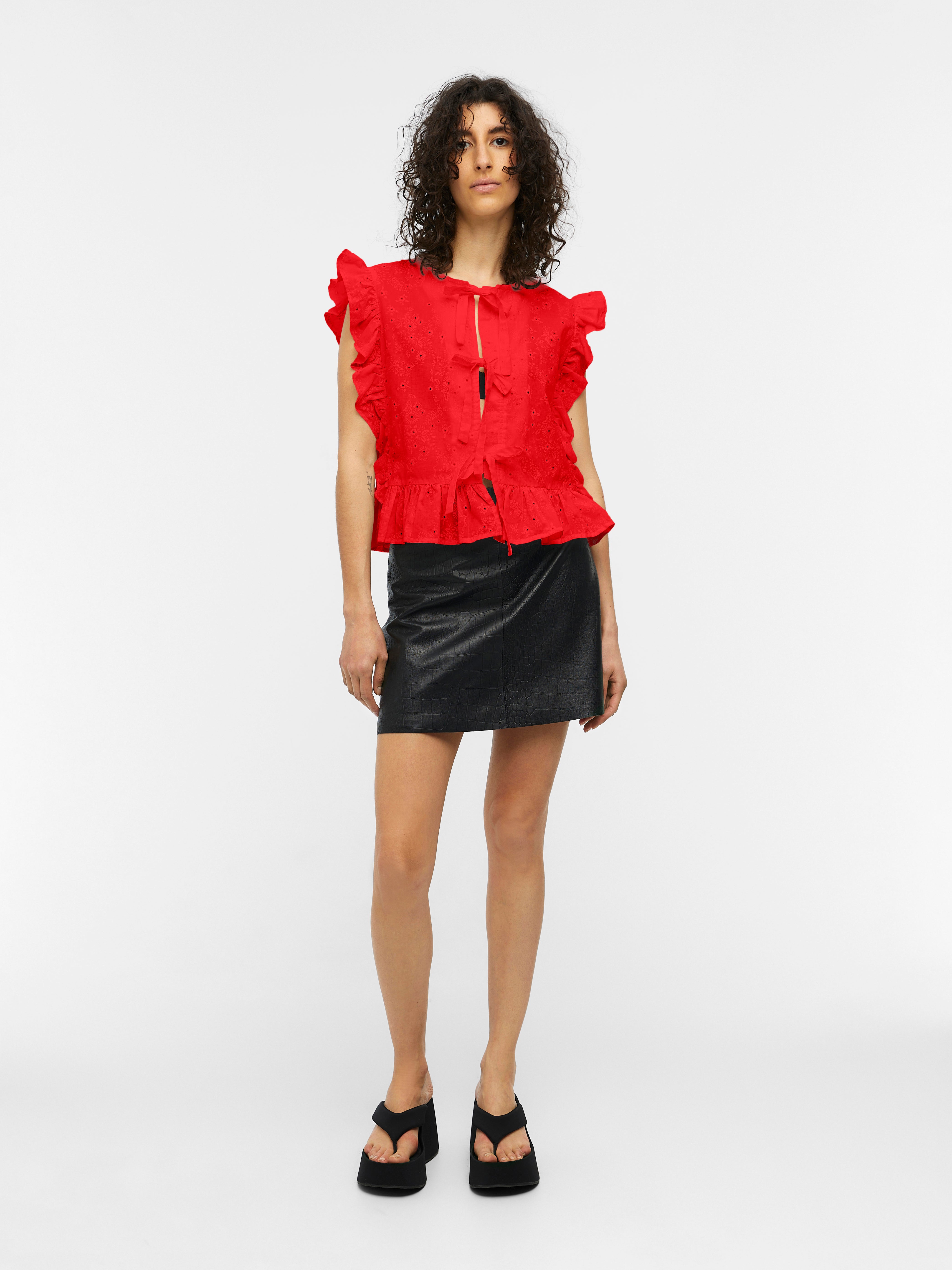 Cilla Sleeveless Ruffle Blouse for Women - Flame Red Summer Top | Casual Wear, Date Night Outfit, Beach Vacation Shirt