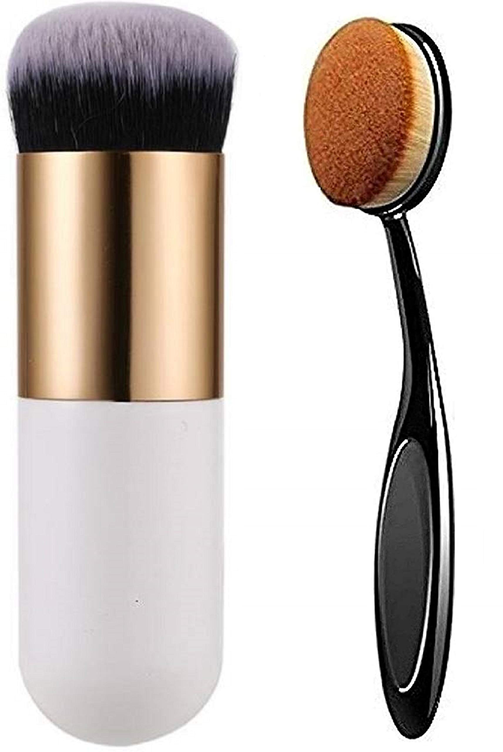 CETC® Professional White Foundation Brush & Oval Makeup Brush Set - 2 Pack for Flawless Liquid & Powder Foundation Application - Perfect for Daily Makeup & Professional Use