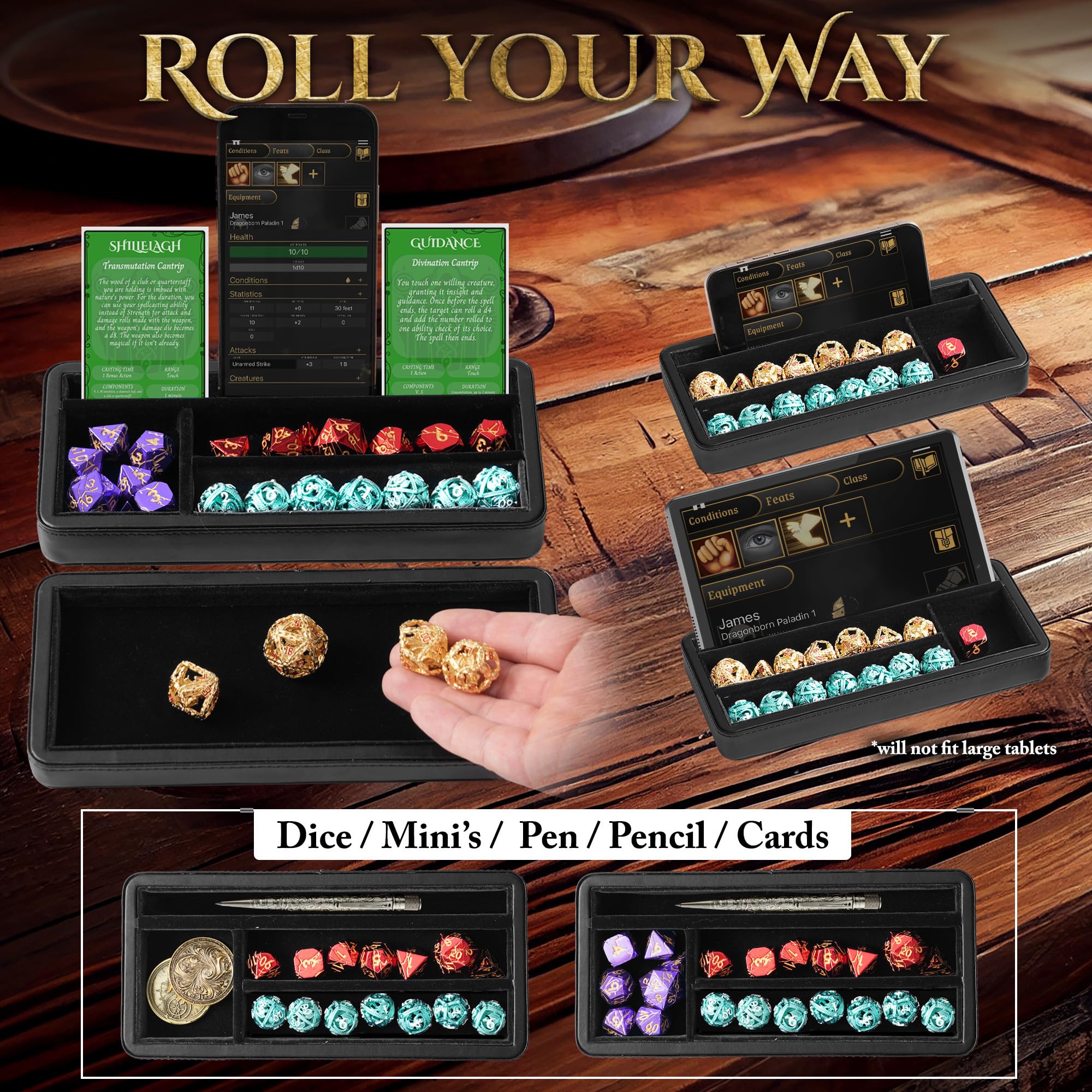 Premium Sanctum Dice Box for DND & RPG - Magnetic Lid Felt-Lined Storage Case with Dice Tray, Phone/Pen Slot - Perfect for Tabletop Gaming, Dungeons & Dragons Accessories, and Role-Playing Game Sessions