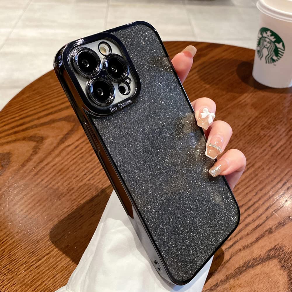 Fycyko Glitter Plating Luxury Clear Case for iPhone 11 - Soft TPU Shockproof Cover with Camera Protection (Black, 6.1