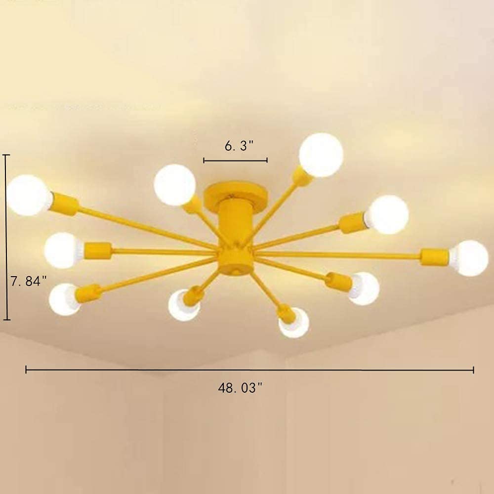 RUNNUP Modern Nordic Sputnik Ceiling Light Fixture - 10-Light Semi-Flush Mount Chandelier in Yellow Metal for Kitchen, Living Room & Dining Room - Stylish Mid-Century Lighting for Home Decor & Interior Design