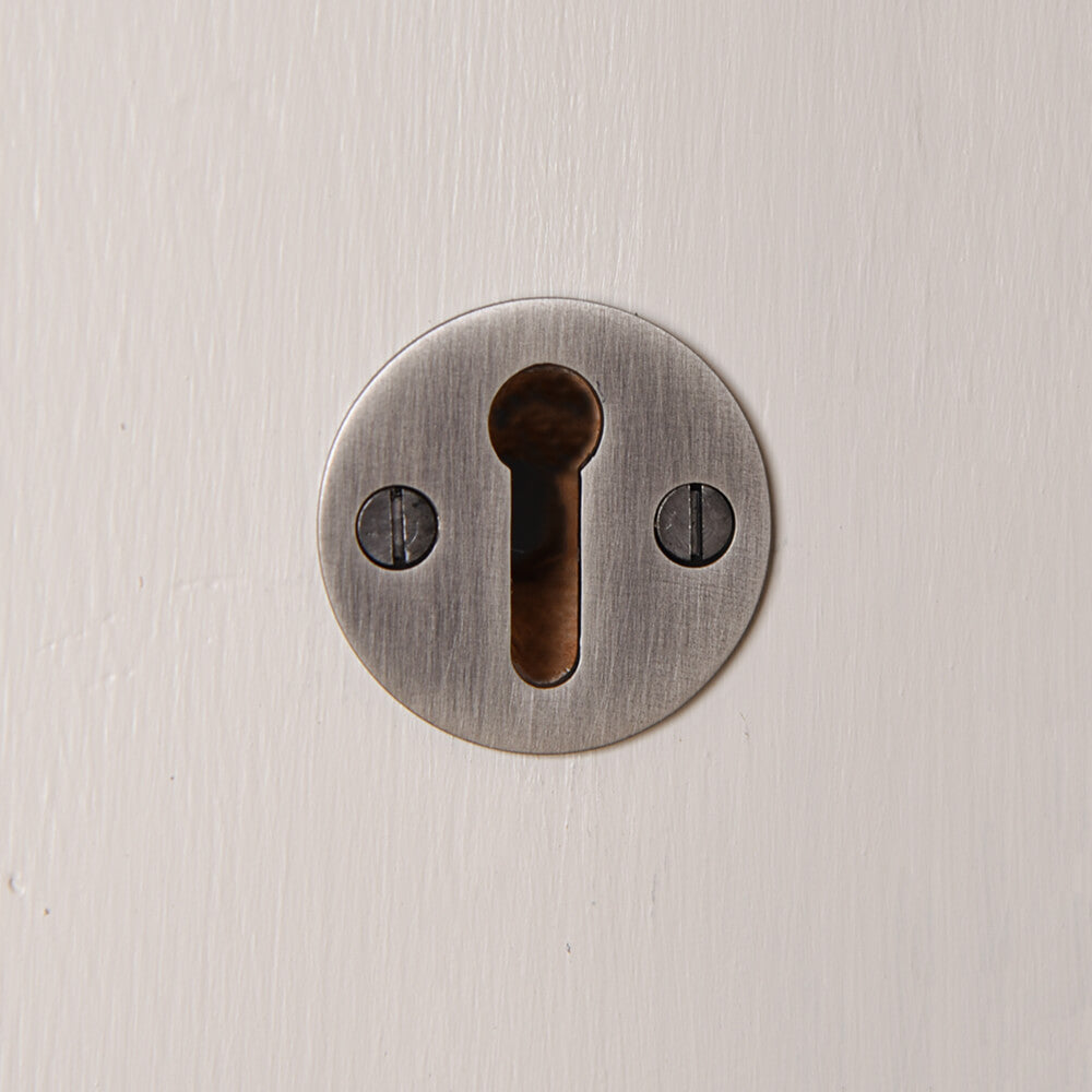 Vintage Nickel Round Escutcheon Plate - Exposed Keyhole Design for Classic Doors | Perfect for Home Restoration & Antique Furniture Projects