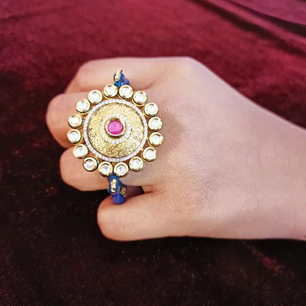 Luxury Gold Plated Pink Enamel Kundan Beaded Ring for Women - Elegant Royal Jewelry for Parties, Weddings & Special Occasions