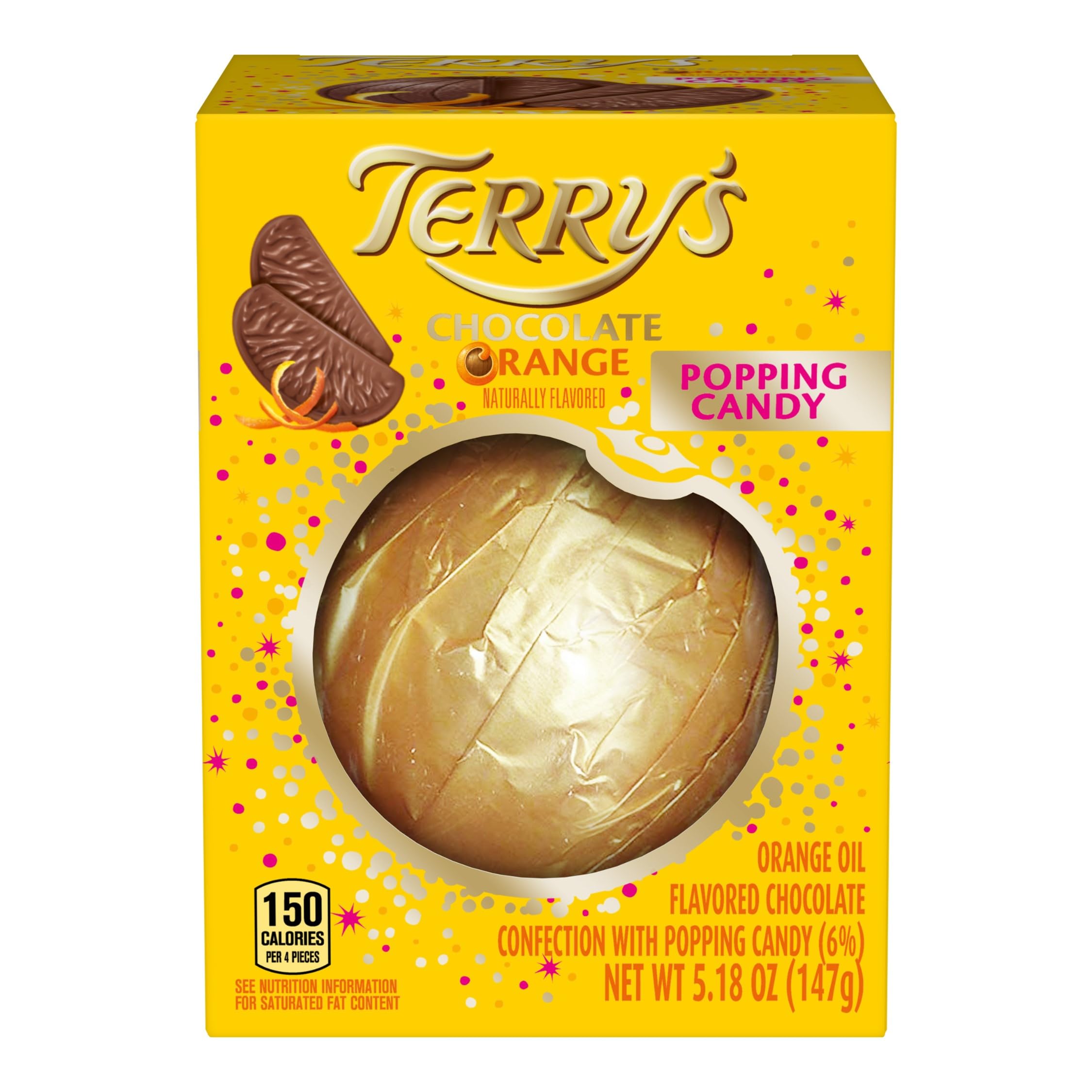 Terry's Popping Candy Chocolate Orange - 5.18oz Orange Flavored Confection with Popping Candy | Perfect for Parties, Gifts & Sweet Treats