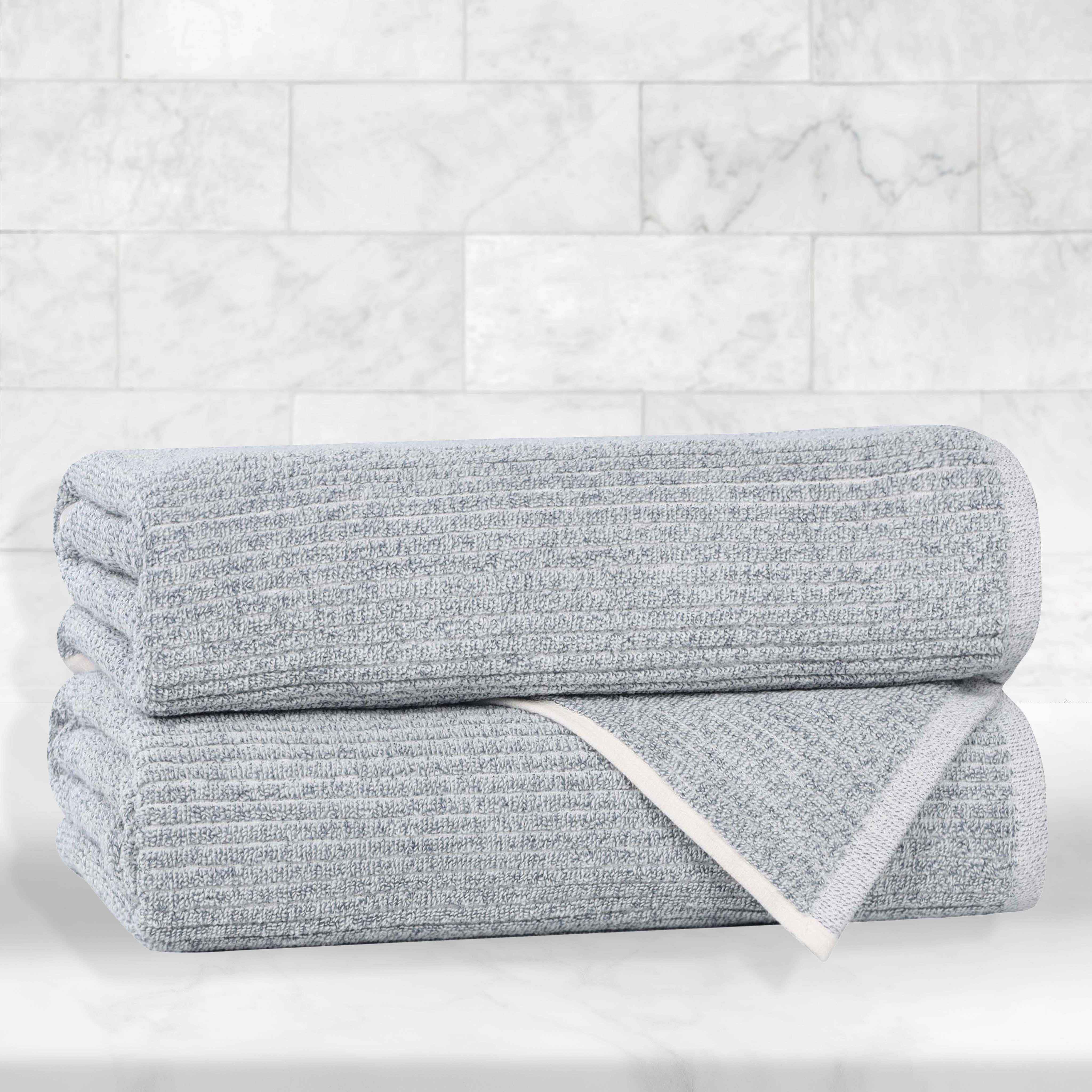 Premium Cotton Blend Ribbed Bath Towels Set of 2 - Ultra Absorbent & Quick Dry Bathroom Towels for Spa, Gym, Beach & Luxury Home Use