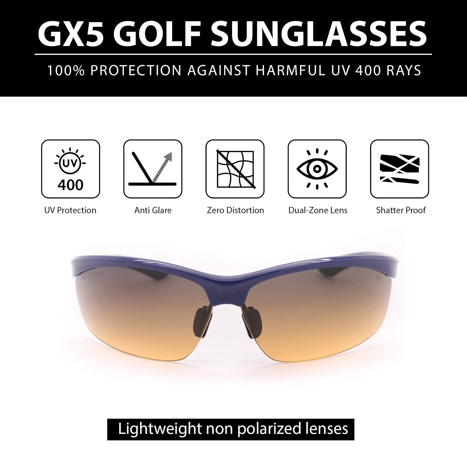 GX5 Unisex Non-Polarized Golf Sunglasses with UV Protection - Lightweight Sports Eyewear for Golfing, Driving, Cycling & Outdoor Activities