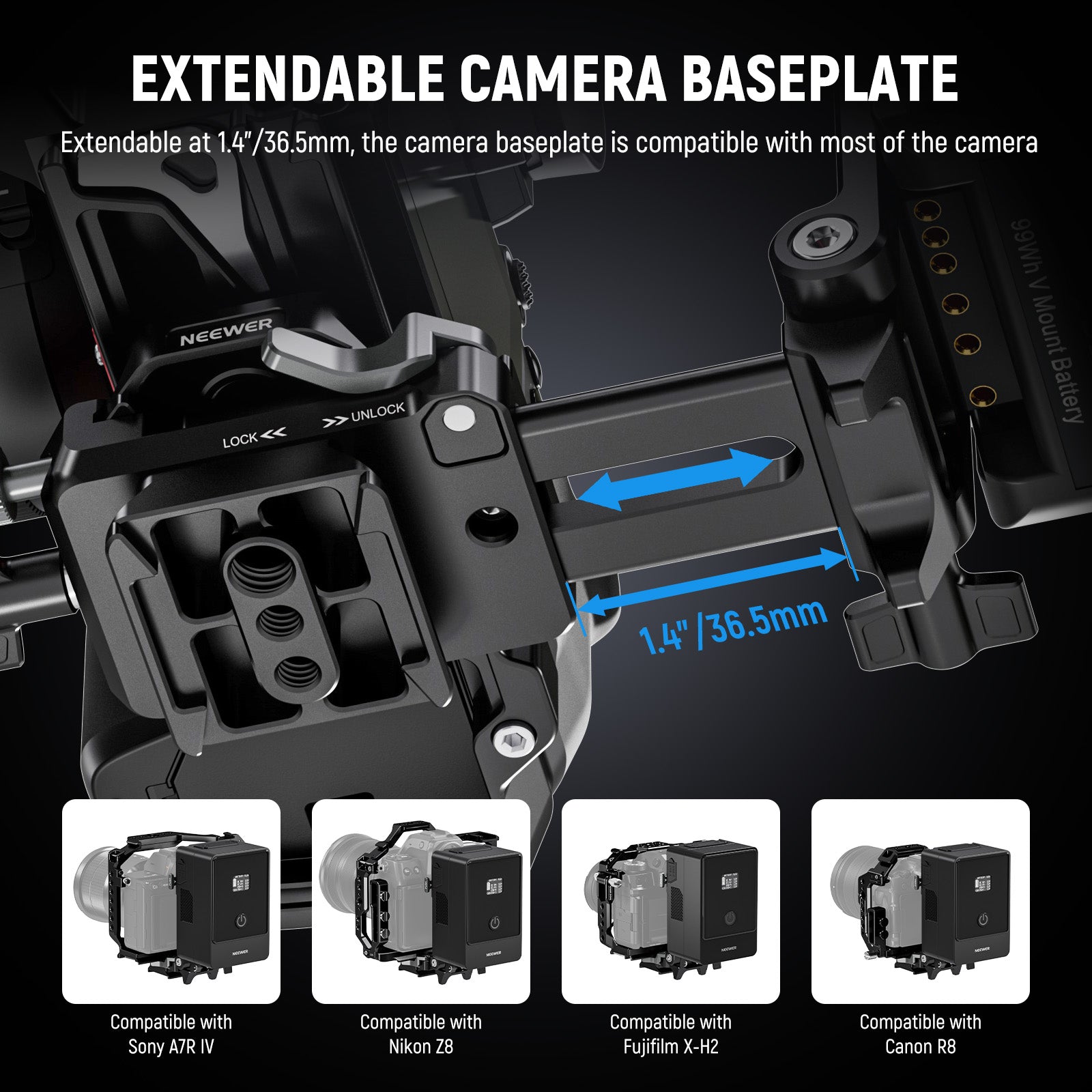 NEEWER PS015 Pro Foldable V Mount Battery Plate for DSLR Camera - Lightweight & Portable Power Supply for Photography, Videography, and On-Location Shooting