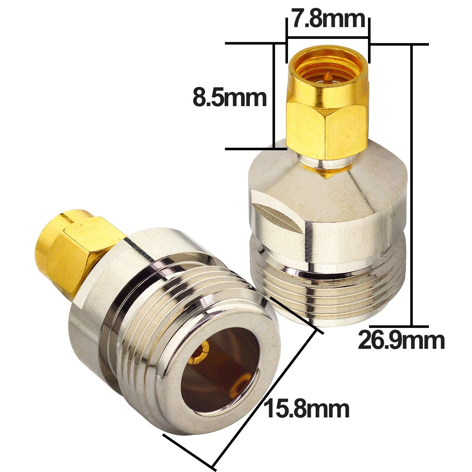 2-Pack SMA Male to N Female RF Coaxial Adapter Connectors - High Frequency for Ham Radio, Antenna, CCTV & Wireless Networks