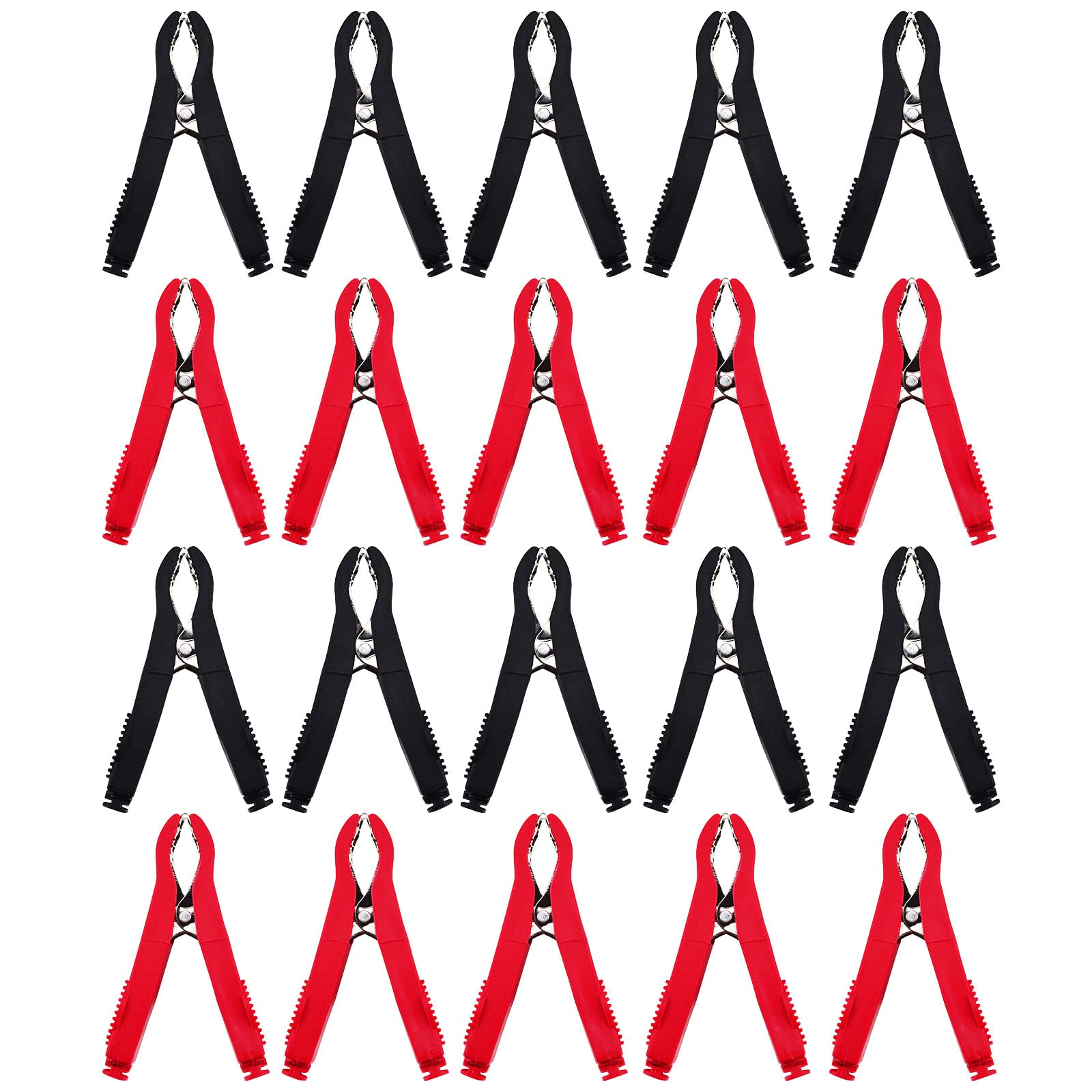 20 Pack 78mm Plastic Handle Alligator Clips with Metal Test Probes - 35A Electrical Clamps for Car Battery, Auto, Vehicle & Boat (Black & Red) - Perfect for Electrical Testing, DIY Projects & Automotive Repairs